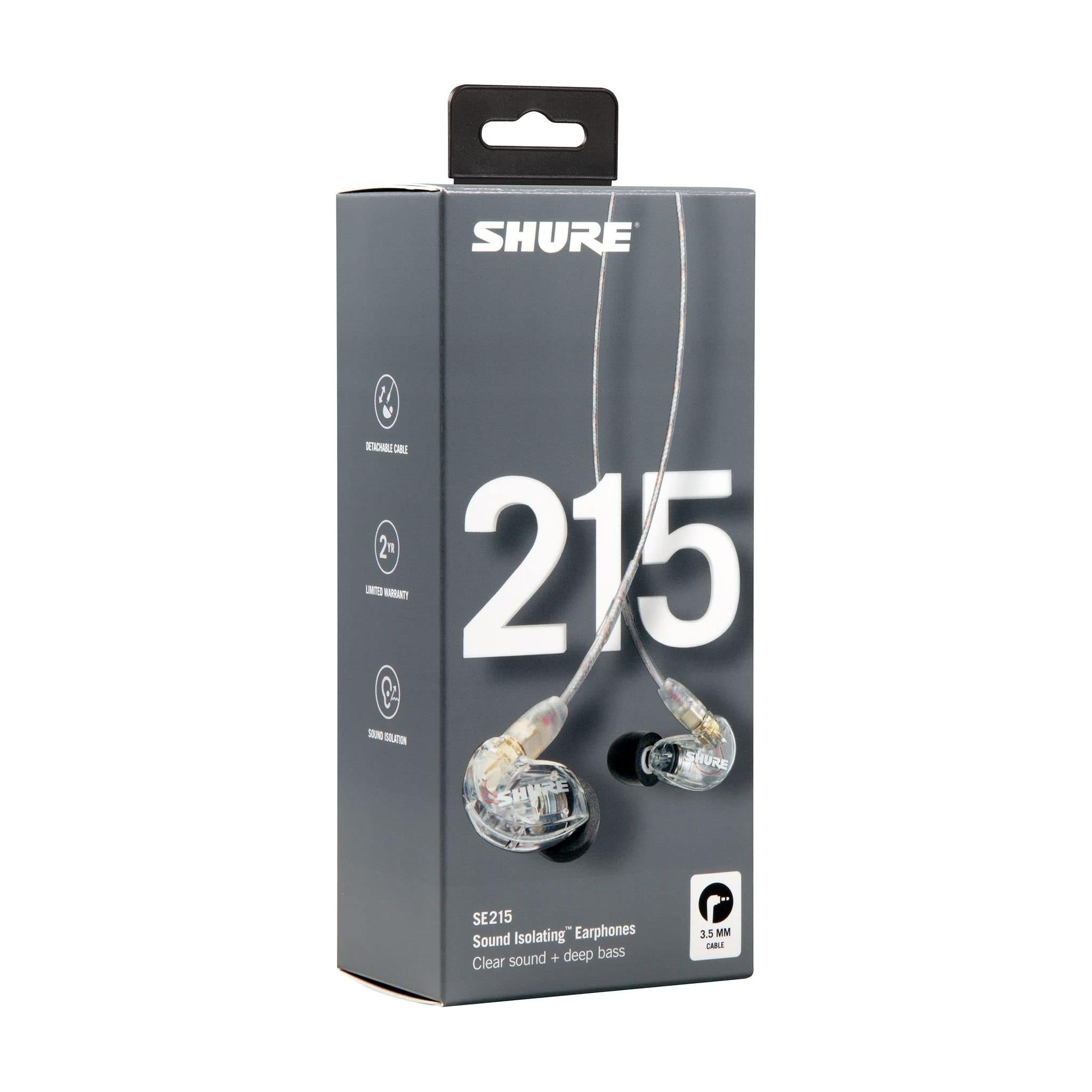 Shure SE215 PRO Wired Earbuds - Professional Sound Isolating Earphones, Clear Sound & Deep Bass, Single Dynamic MicroDriver, Secure Fit in Ear Monitor, Plus Carrying Case & Fit Kit - Clear (SE215-CL)