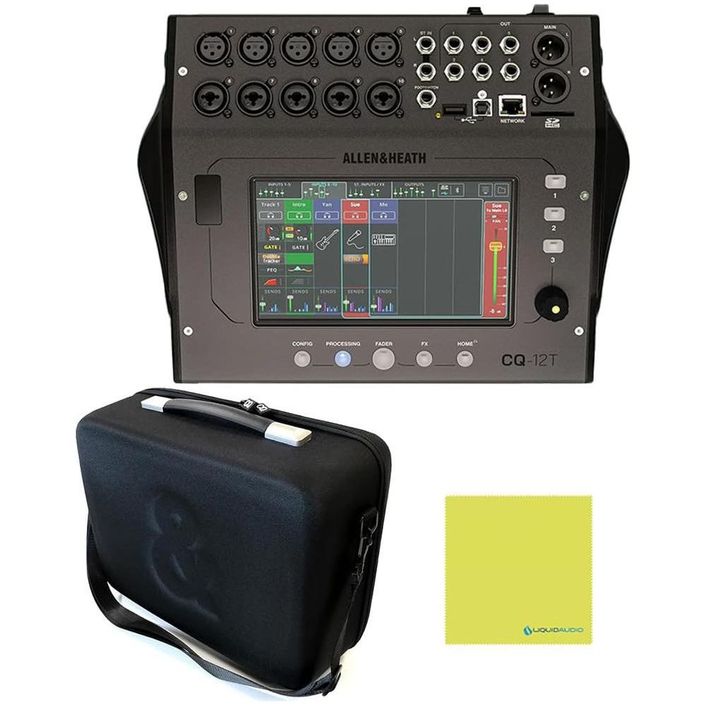 Allen & Heath CQ-12T Ultra-Compact 12in / 8out Digital Mixer Bundle with Allen & Heath CQ-12T Soft Case and Liquid Audio Polishing Cloth