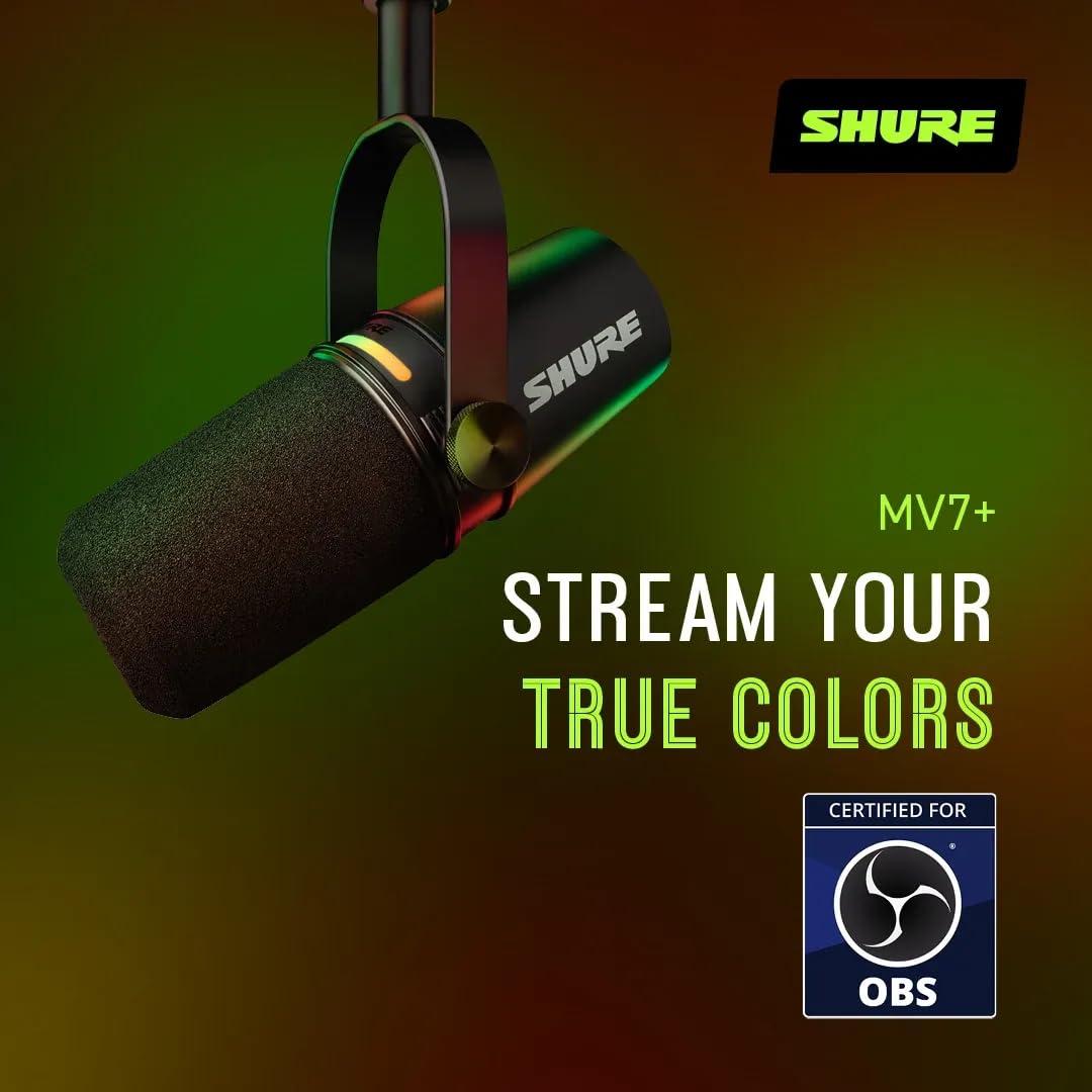 Shure MV7+ Podcast Microphone. Enhanced Audio, LED Touch Panel, USB-C & XLR Output