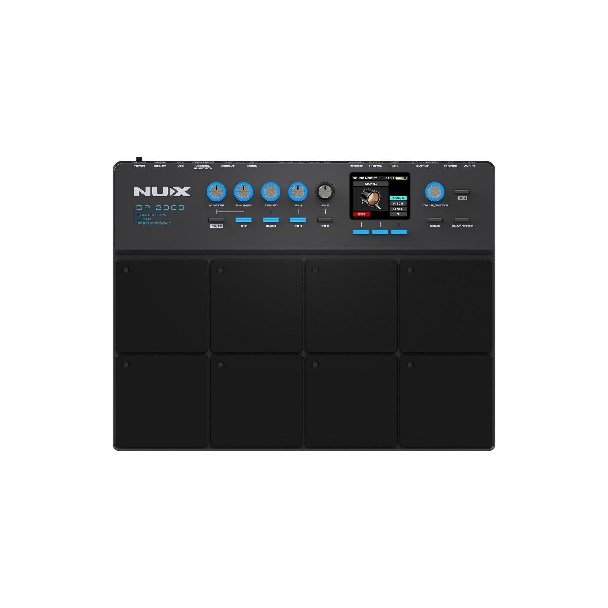 NUX DP-2000 8-Velocity Sensitive Independent Strike Percussion Pad with LED Lights, UI Interactive Interface, Six On-Board Effects, and Wavimport Function