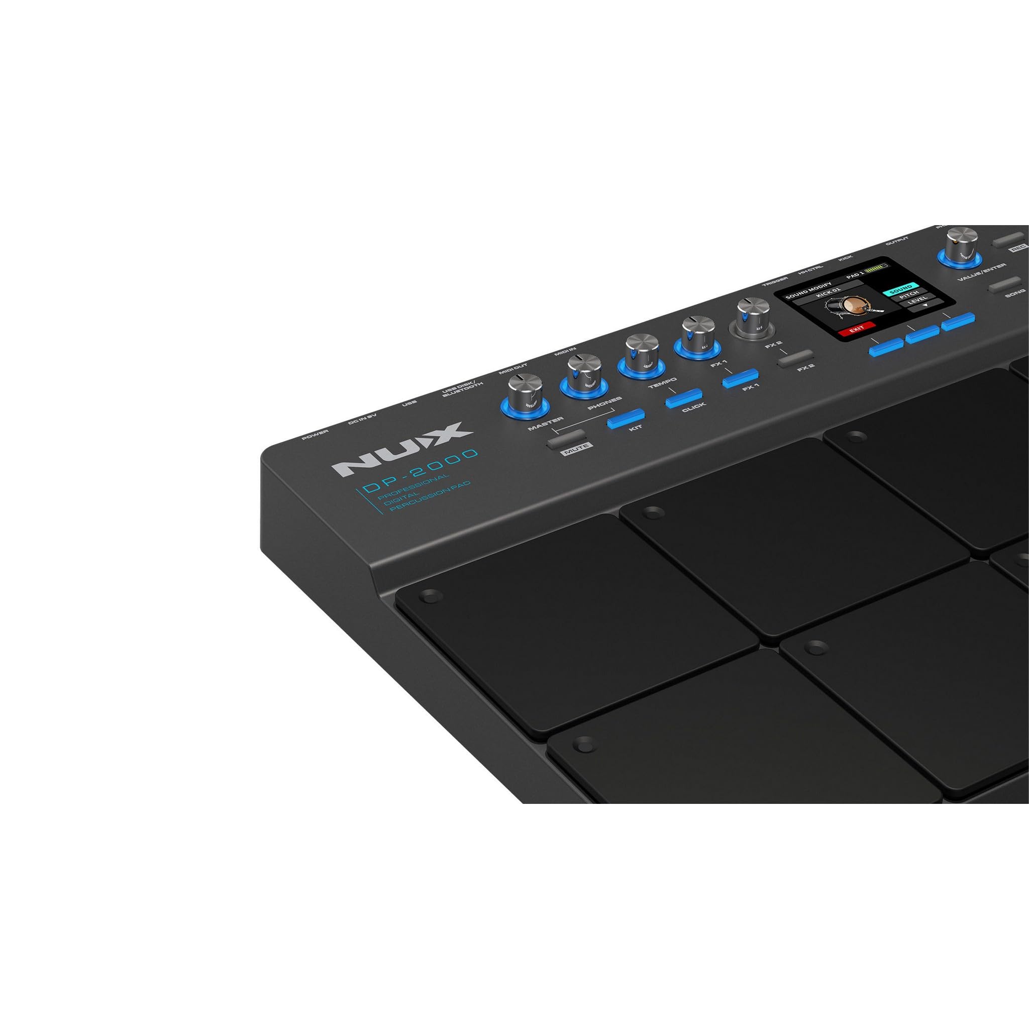 NUX DP-2000 8-Velocity Sensitive Independent Strike Percussion Pad with LED Lights, UI Interactive Interface, Six On-Board Effects, and Wavimport Function