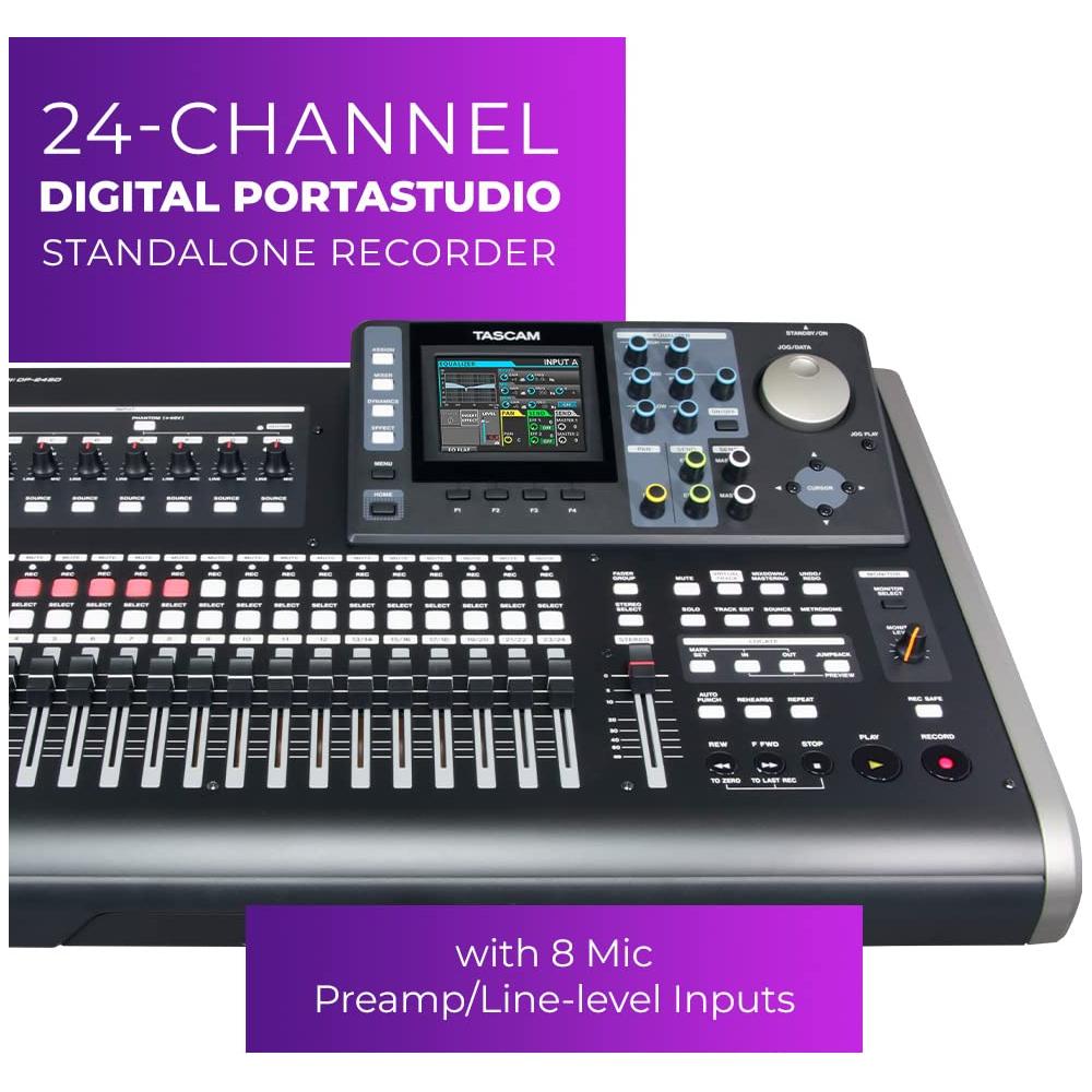 Tascam DP-24SD 24-Track Digital Portastudio Multi-Track Audio Recorder , 8 XLR Inputs, Effects, Mastering, Color Screen