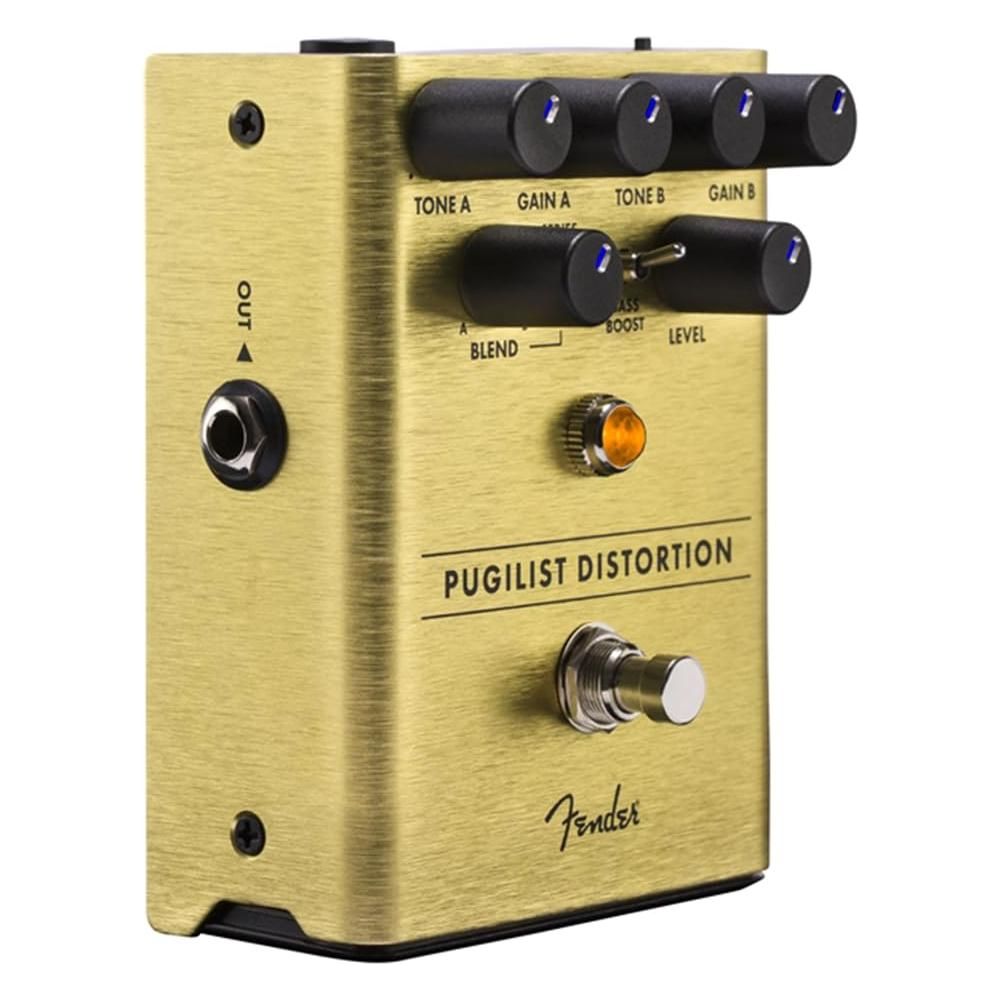 Fender Pugilist Distortion Effects Pedal Bundle w/2x Strukture S6P48 Woven Right Angle Patch Cables, 12x Guitar Picks and Liquid Audio Polishing Cloth