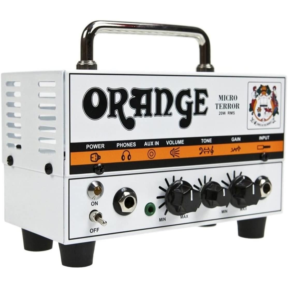 Orange MT20 Micro Terror 20-Watt Mini Hybrid Guitar Amplifier Head Bundle w/ 10' Pig Hog Woven Instrument Cable, Power Supply and Liquid Audio Polishing Cloth (4 Items)