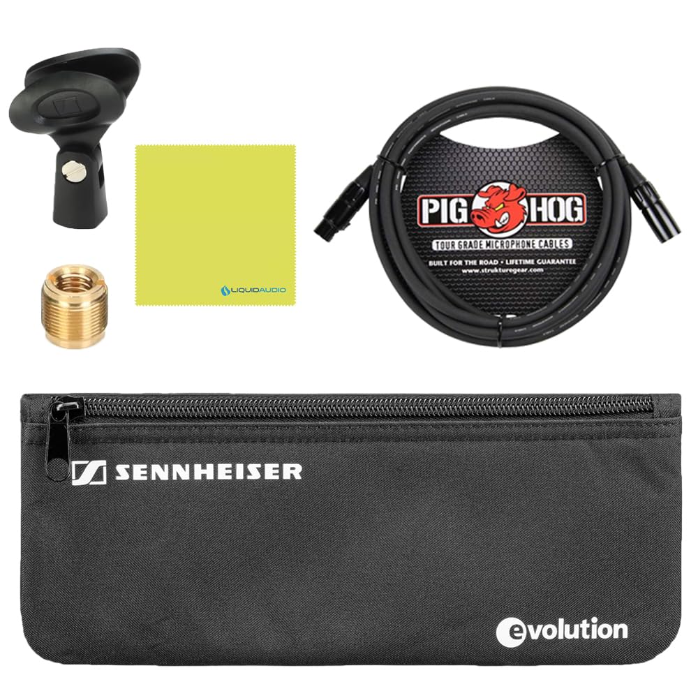 Liquid Audio - Sennheiser E 965 Condenser Handheld Vocal Microphone Bundle w/Pig Hog PHM10 8mm Mic Cable Polishing Cloth