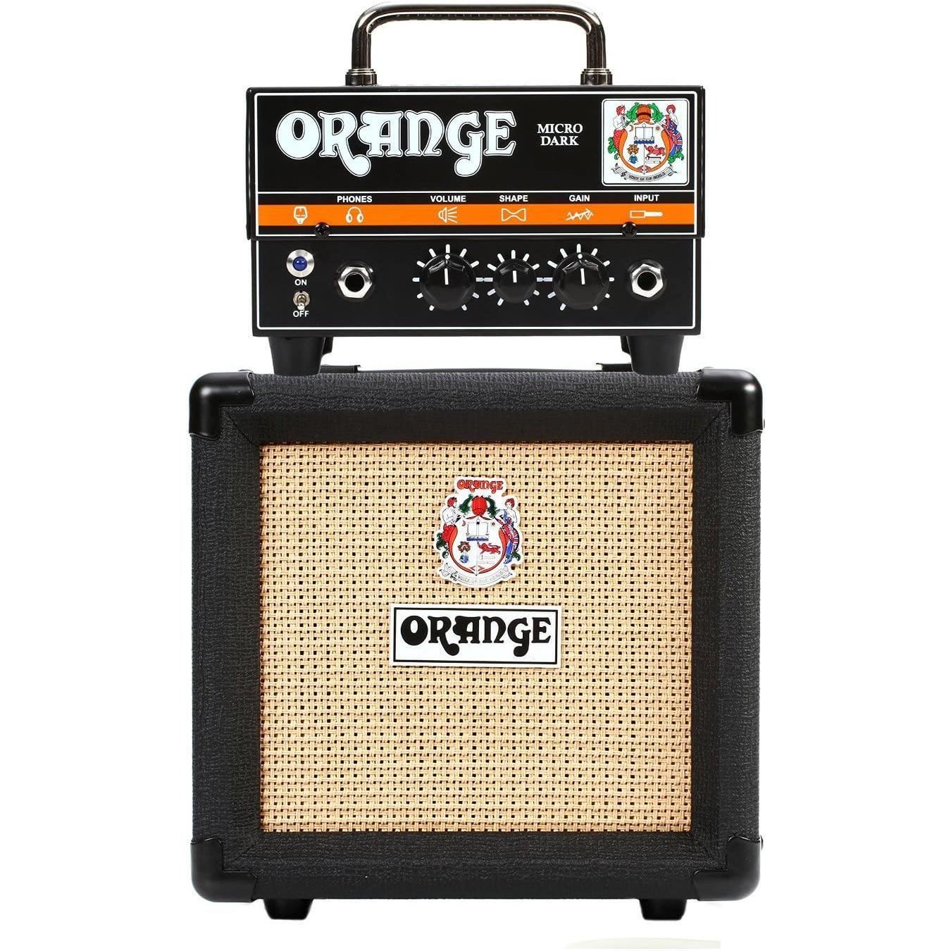 Orange Amp Micro Dark Terror MD20 Hybrid Amp Head Mini Stack Combo Bundle with PPC108 1x8 in Black Speaker Cabinet, Pig Hog Woven Guitar Cable 10ft, Speaker Cable and Liquid Audio Polishing Cloth