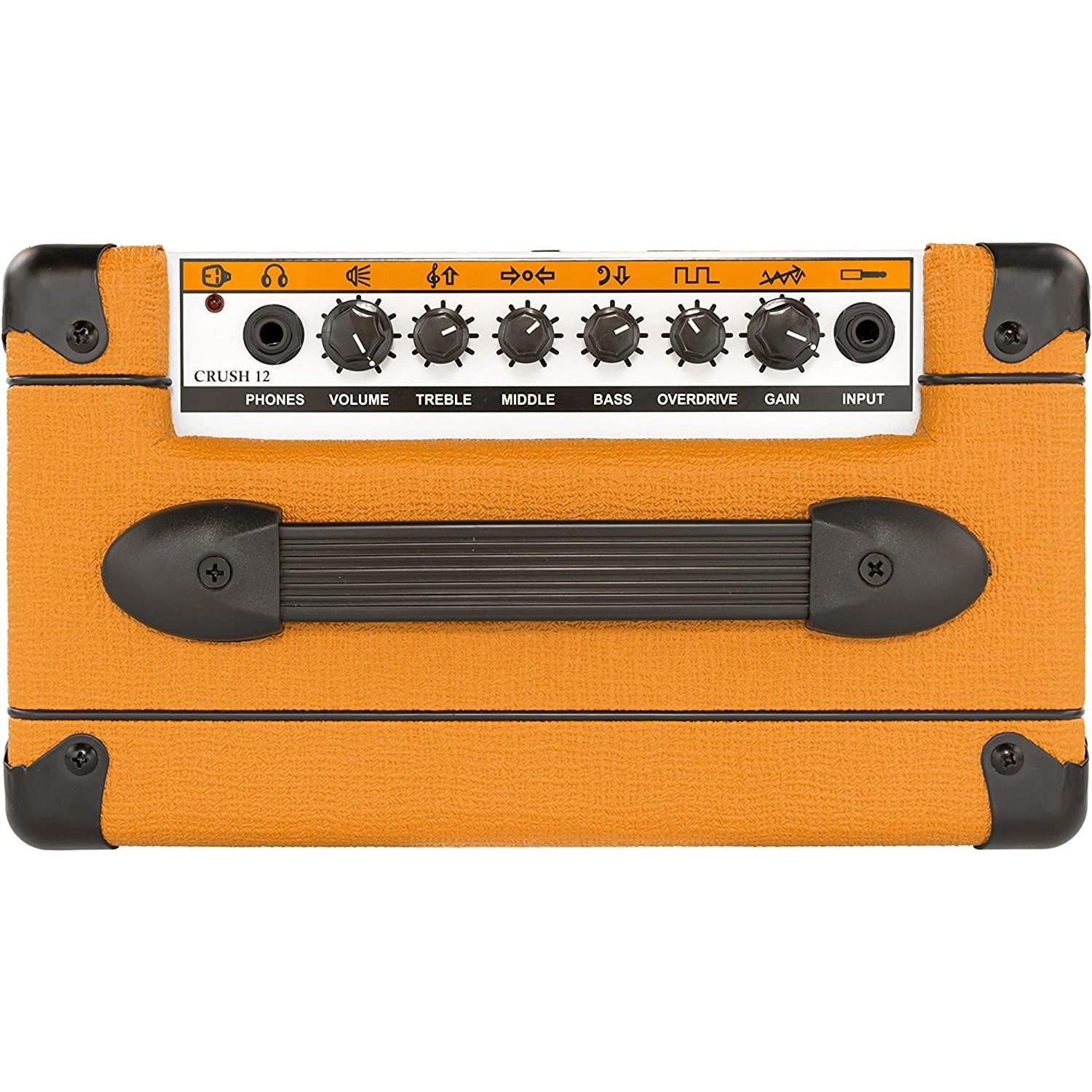 Orange Amps Crush 12-12W 1x6 Guitar Combo Amp Bundle w/Pig Hog 10' Orange Cream 2.0 Instrument Cable, Power Supply AC Adapter, 12x Picks & Polishing Cloth