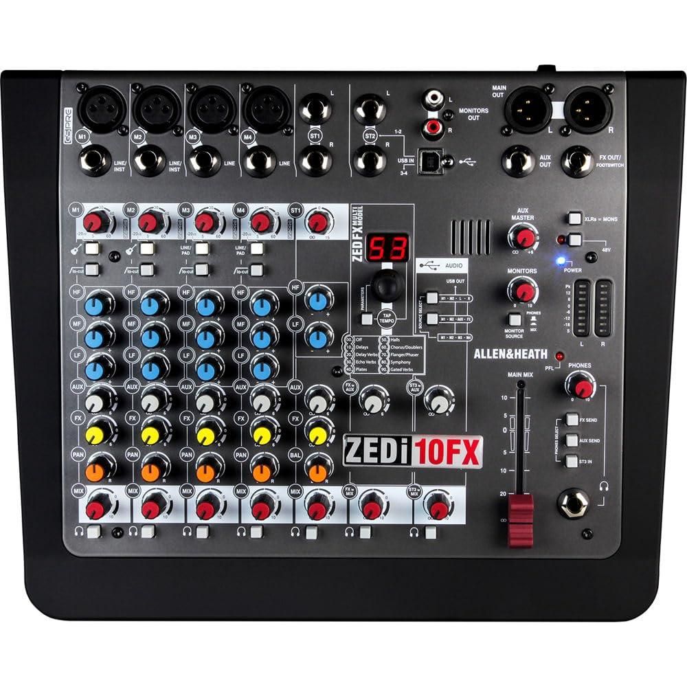 Allen & Heath ZEDi-10FX Hybrid Compact Mixer/USB Interface with FX Bundle w/ 2-Pack Pig Hog PHM15 8mm XLR Mic Cable, Power Cable, USB Cable & Liquid Audio Polishing Cloth