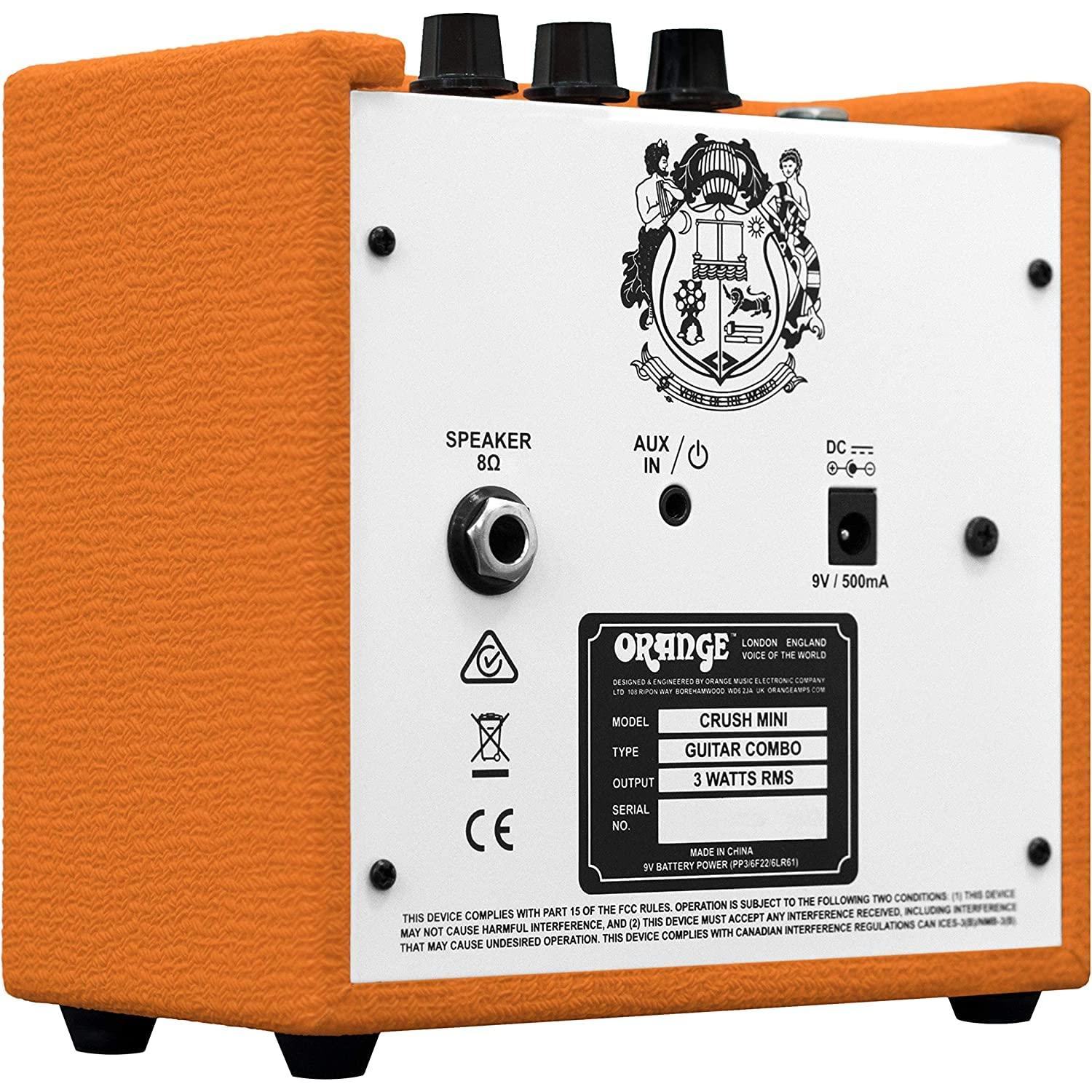 Liquid Audio Orange Amps Crush Mini 3W Guitar Combo Amp Bundle w Power Adapter, Pig Hog Instrument Cable, 24 Picks, Battery Polishing Cloth