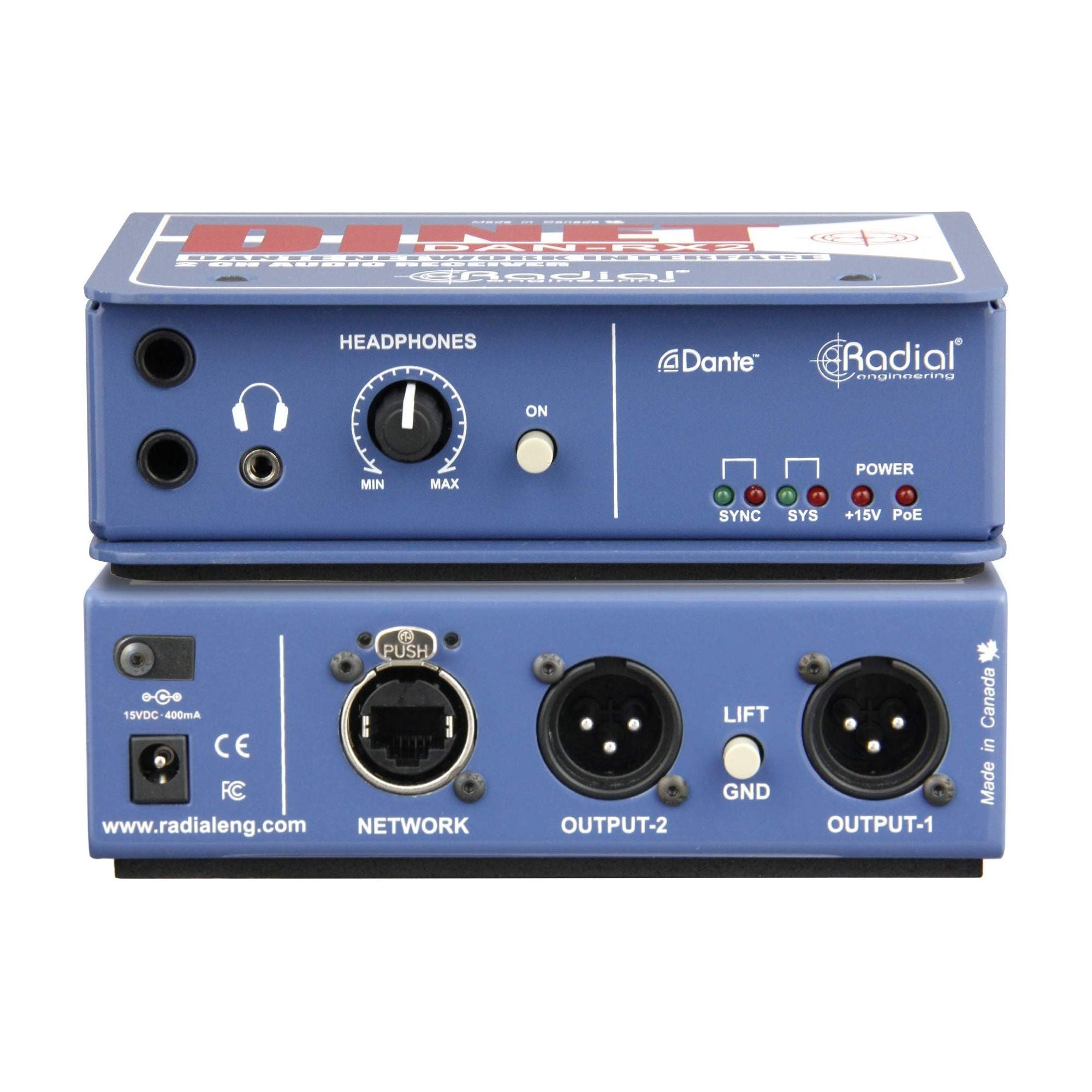 Radial DiNET DAN-RX2 2-Channel Dante Network Receiver