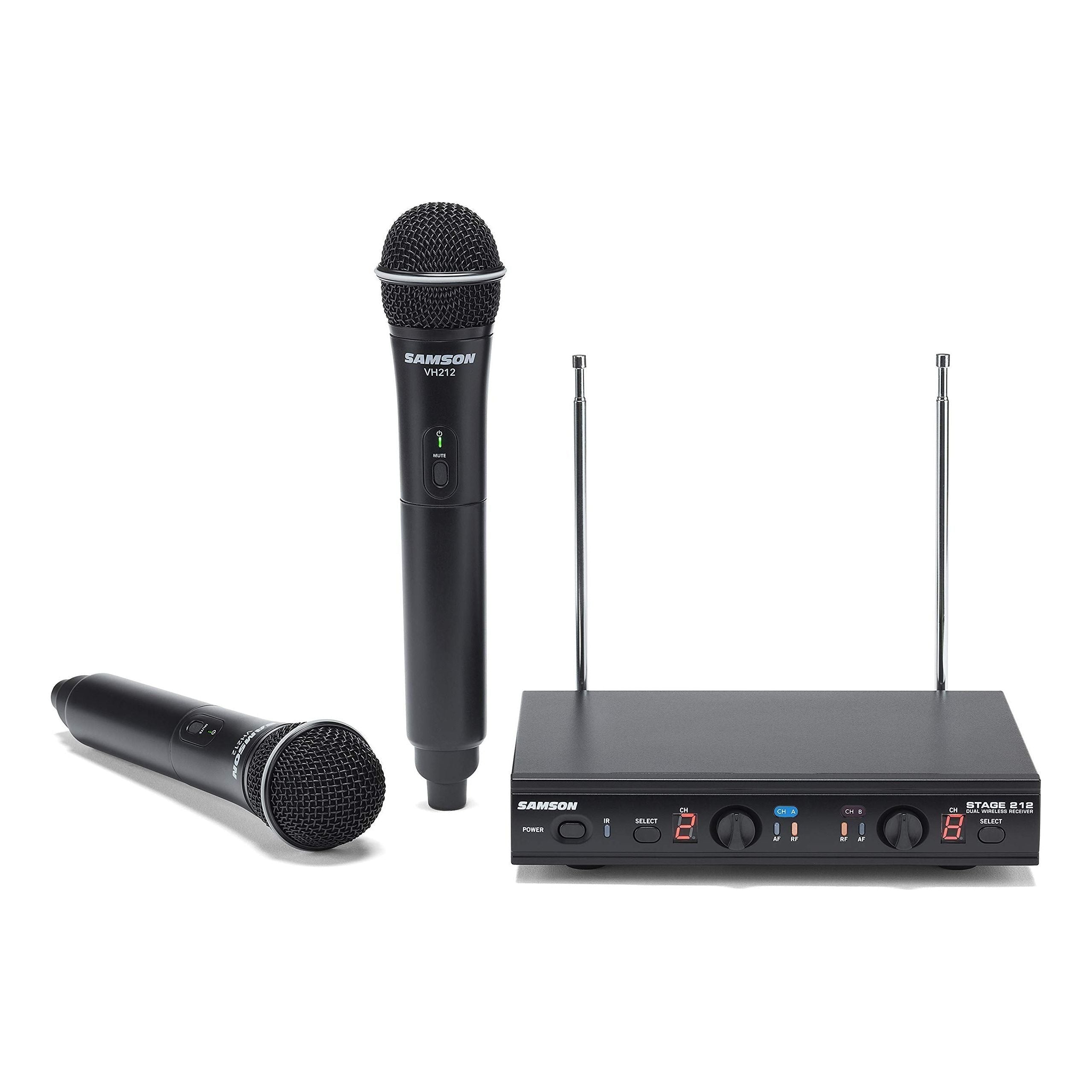 Samson Stage 212 Dual Vocal VHF Frequency Agile Wireless System (2) Q6 Dynamic Mics