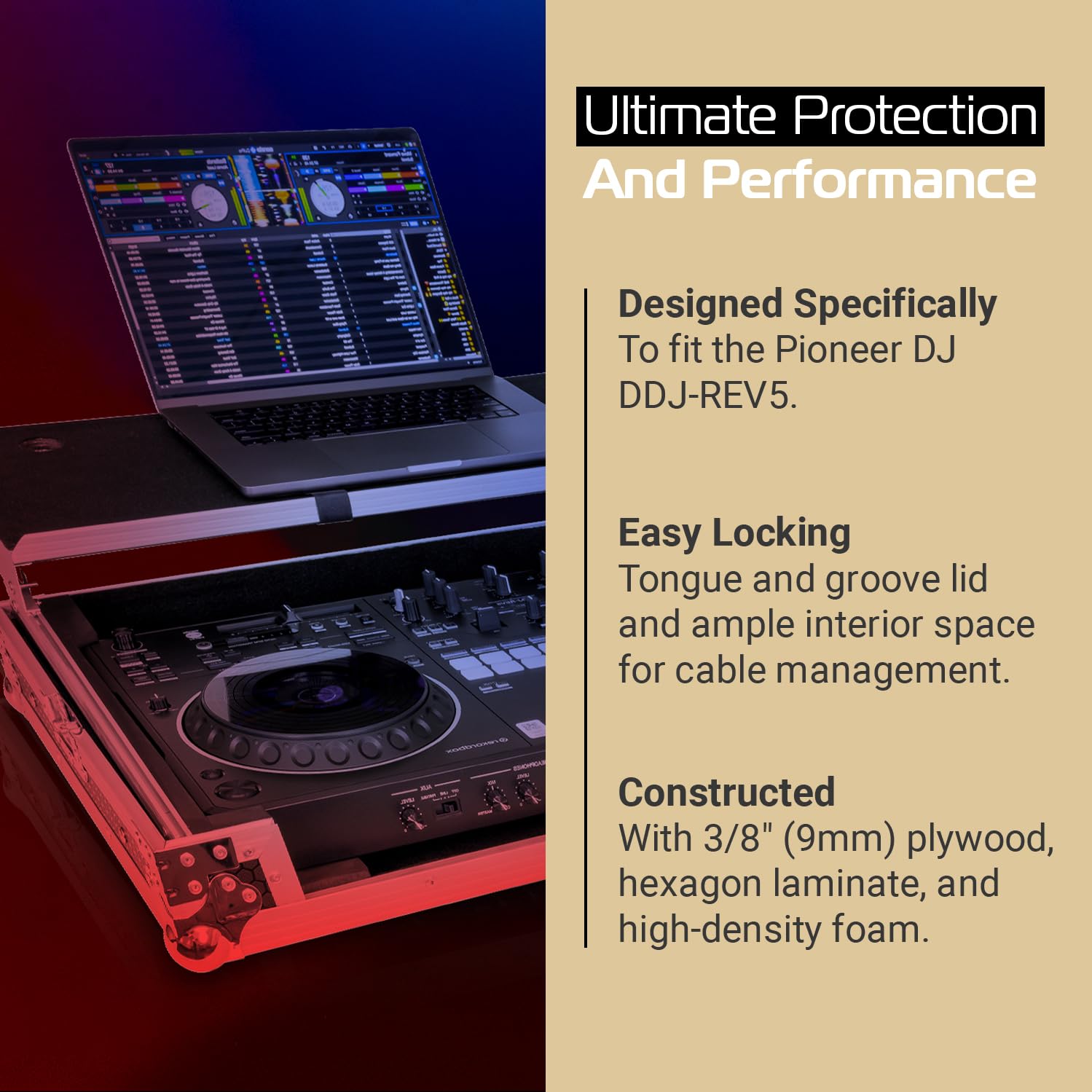 Headliner Flight Case Compatible with Pioneer DJ DDJ-REV5 Controller with Laptop Platform