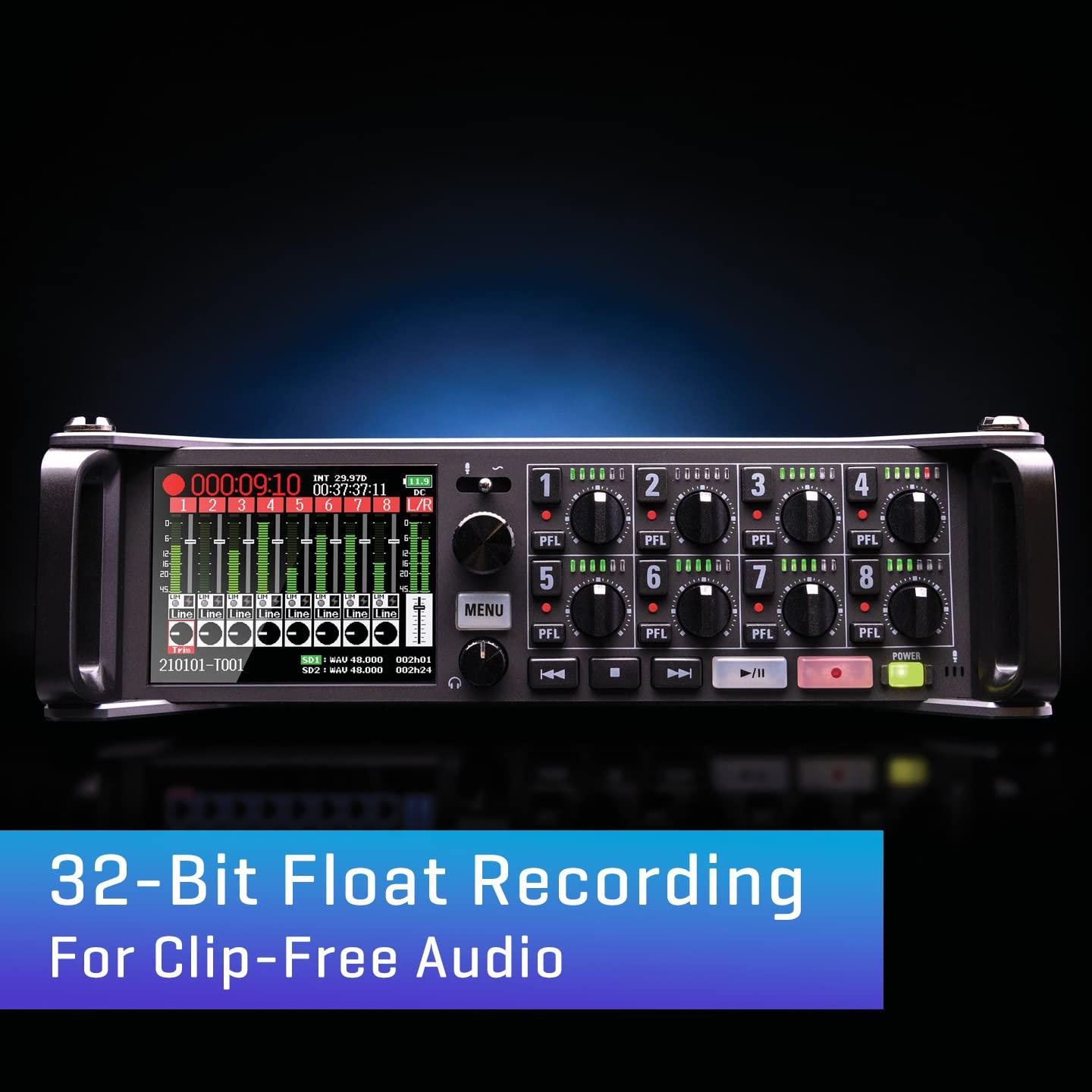 Zoom F8n Pro Professional Field Recorder/Mixer, Audio for Video, 32-bit/192 kHz Recording, 10 Channel Recorder, 8 XLR/TRS Inputs, Timecode, Ambisonics Mode, Battery Powered, Dual SD Card Slots