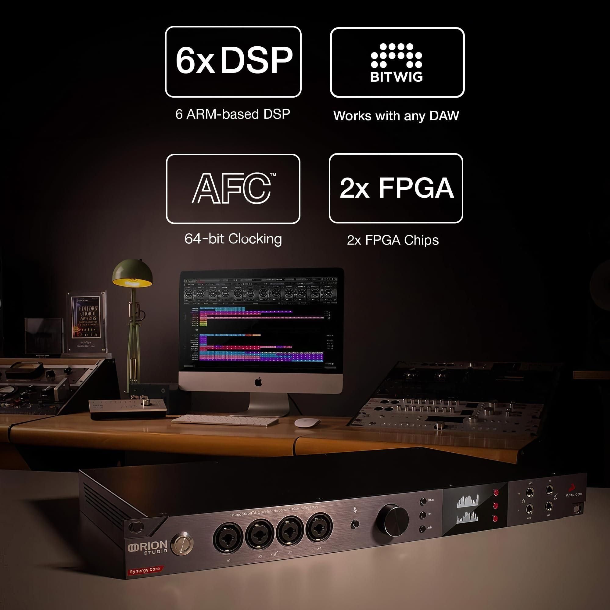 Orion Studio Synergy Core Thunderbolt 3 Interface and USB Audio Interface with 12 Discrete Preamps and 6 DSP + 2 FPGA FX Processors for Audio Recording - Antelope Audio