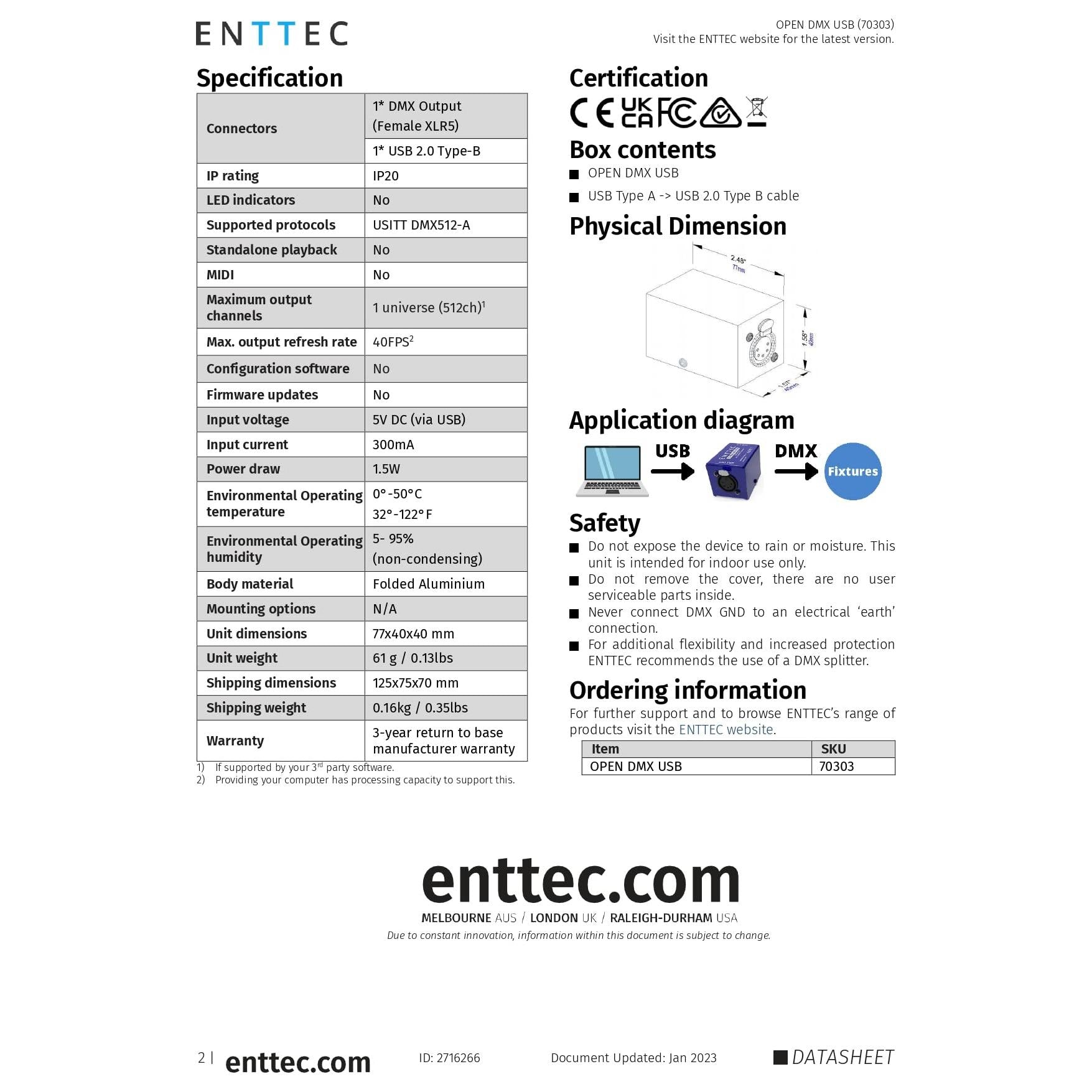 Enttec 70303 Open DMX USB Lighting Interface Controller Widget (Open Source/Hardware Only)