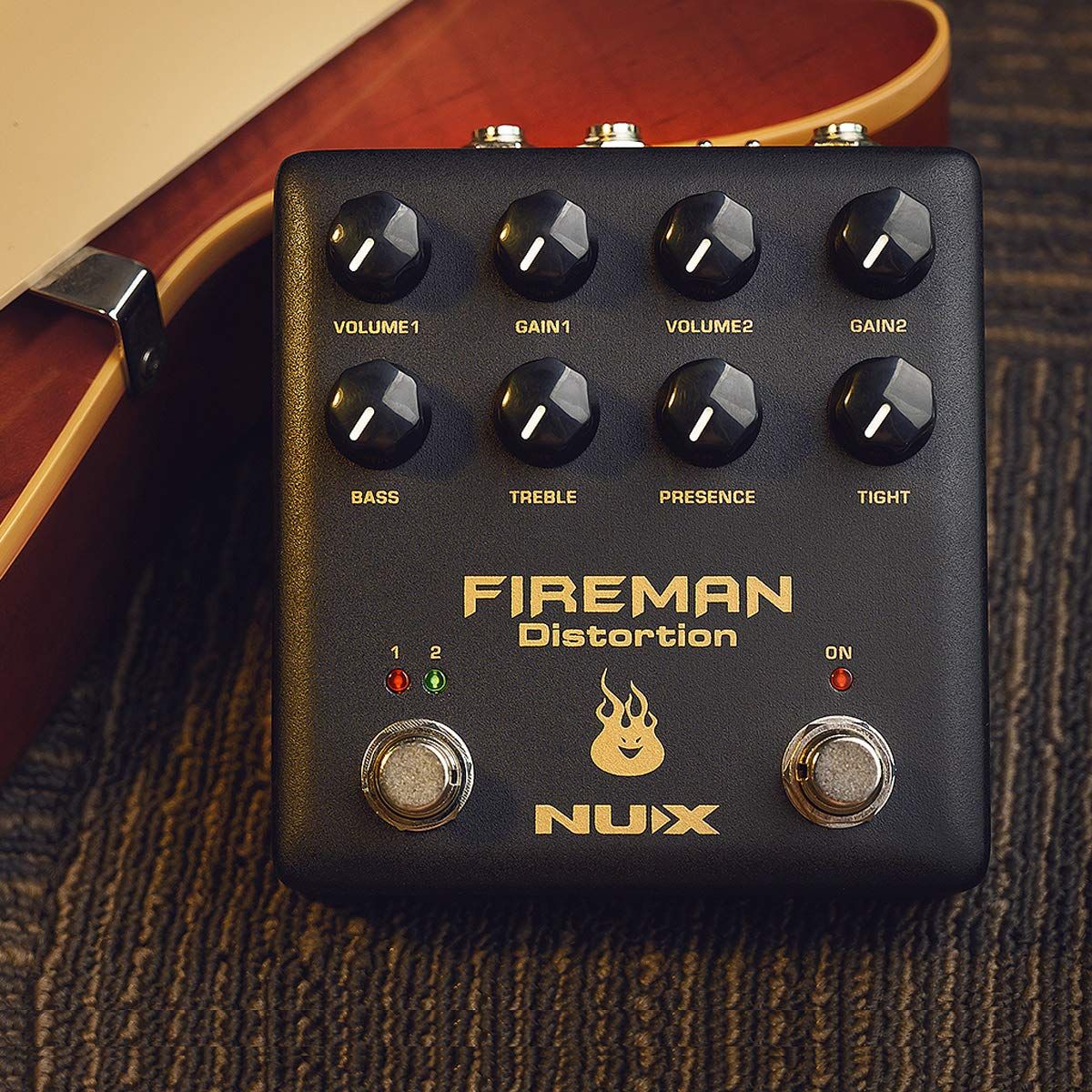 NUX Fireman Distortion Effect Pedal Dual Channel Brown Sound