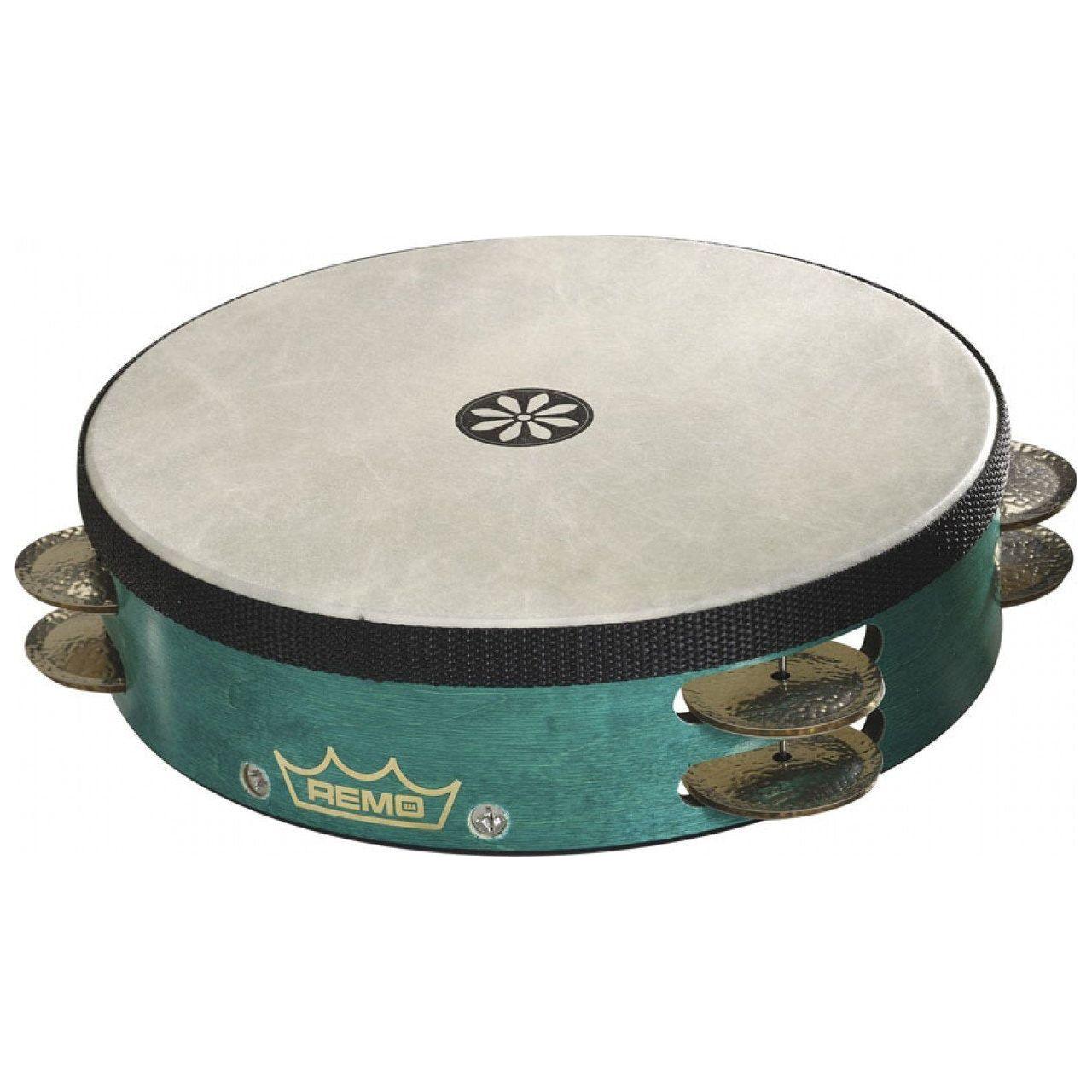 Remo Tambourine, Lotus, 10" x 2-5/8", Fixed RENAISSANCE®, German Silver Jingles, 5 Pairs x 2 Rows, Venwood Aqua, Layne Redmond