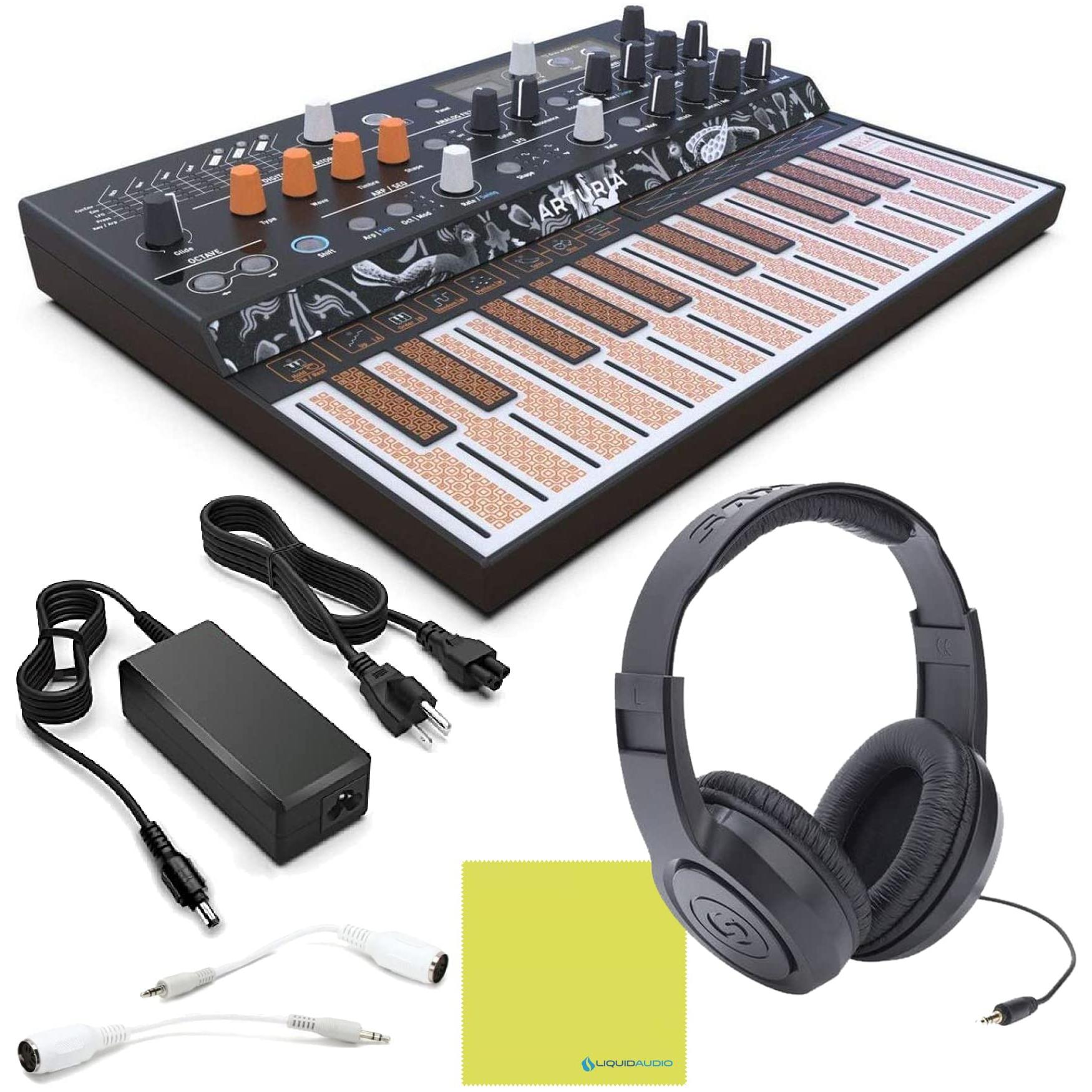 Arturia MICROFREAK Synthesizer with Poly-aftertouch Flat Keyboard BUNDLE with Samson Over Ear Headphones, Power Adapter & Instrument Polishing Cloth- Analog Synth, Synthesizer & workstation keyboards