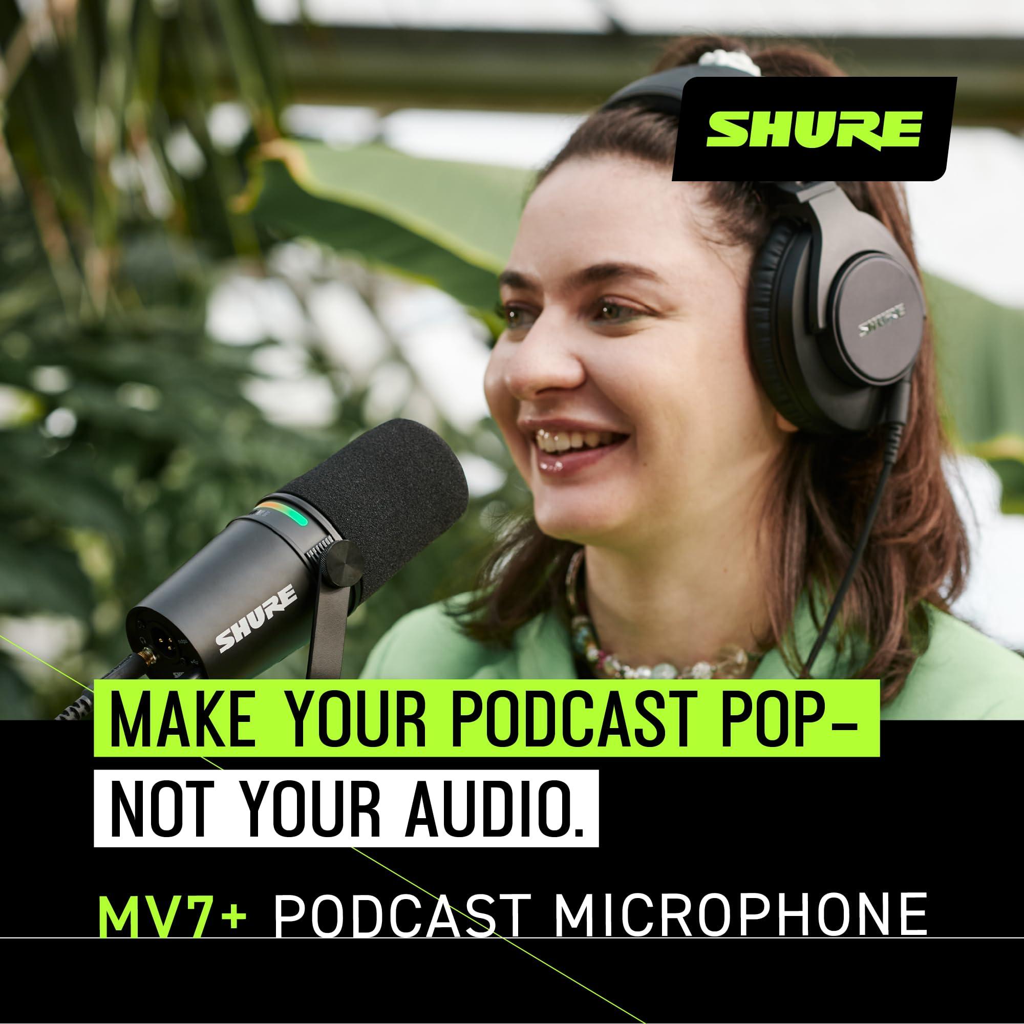 Shure MV7+ Podcast Microphone. Enhanced Audio, LED Touch Panel, USB-C & XLR Output