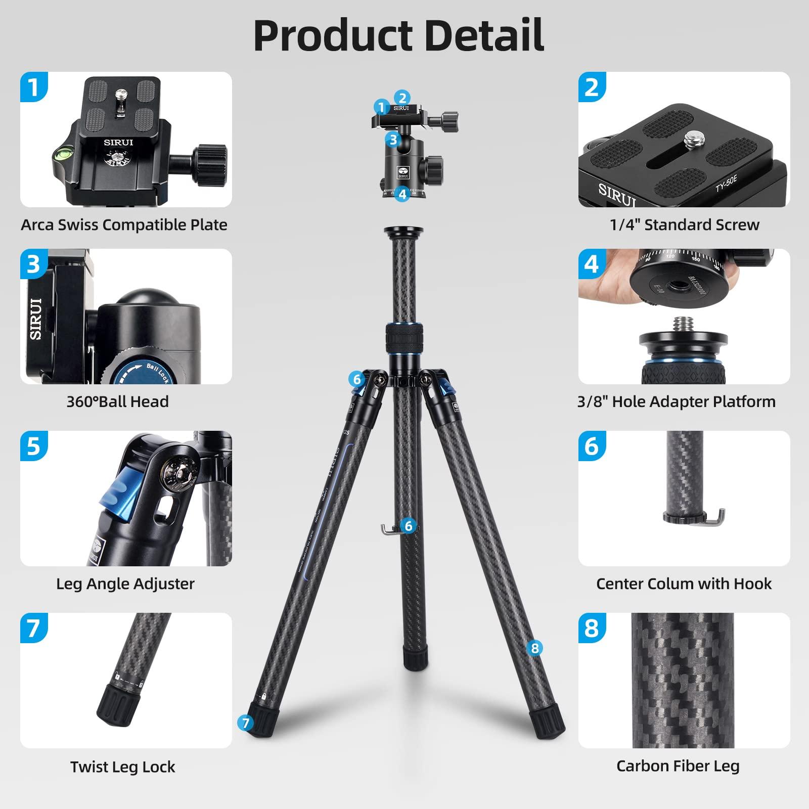 SIRUI Professional Traveler Video Camera Tripod-Carbon Fiber Travel Video Tripod with Fluid Video Head