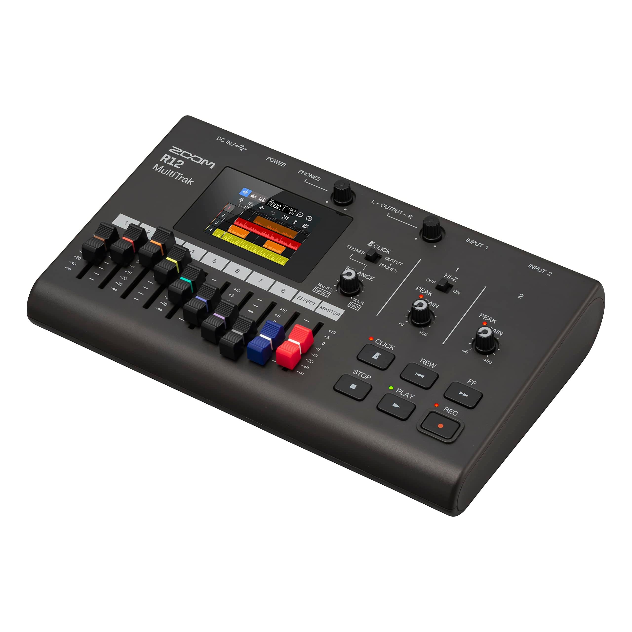 Zoom R12 Multi Track Portable Recorder, with Touchscreen, Onboard Editing, 8 Tracks, 2 Combo Inputs, Effects, Synth, Drum Loops, Battery Powered, and USB Audio Interface