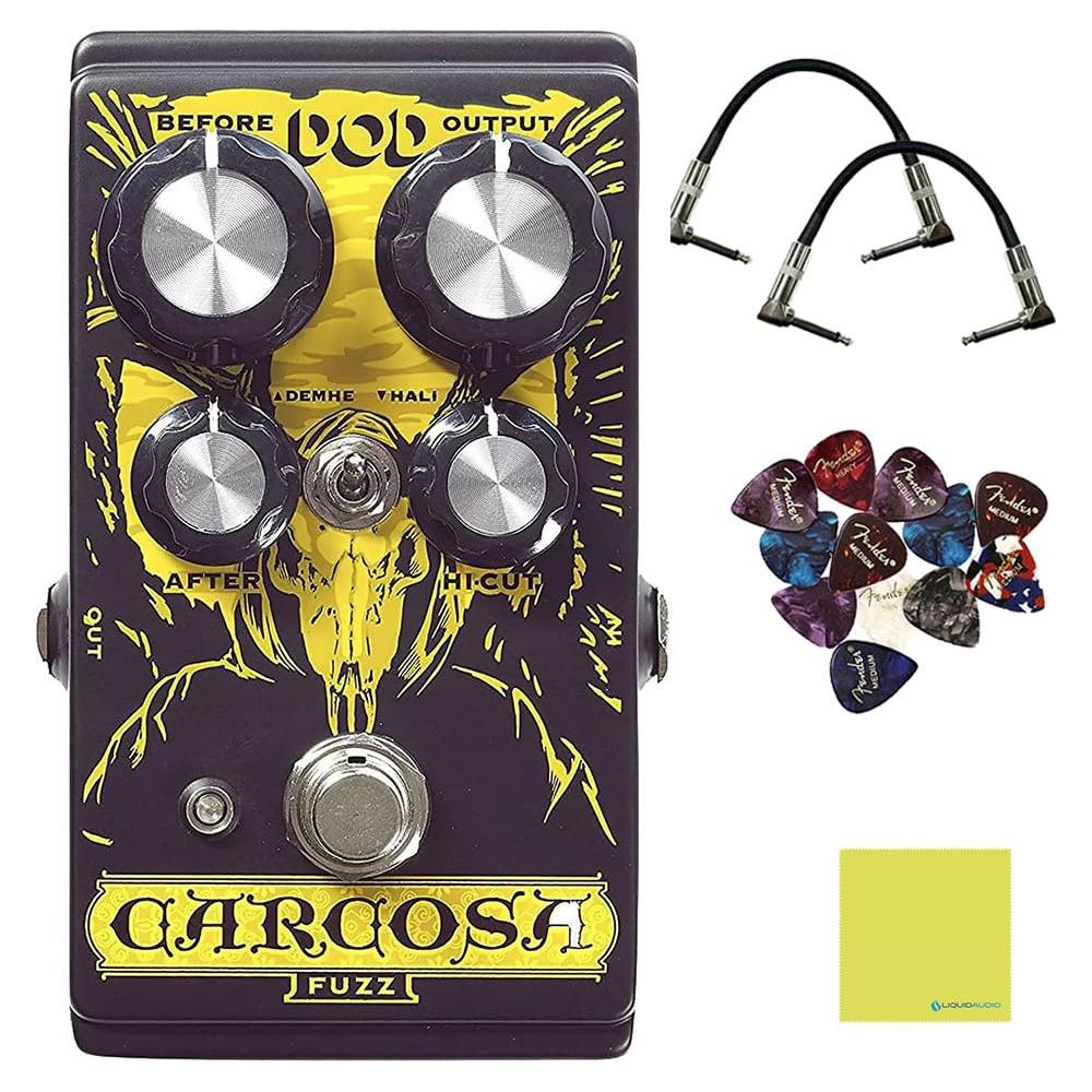 DigiTech Carcosa Fuzz Effect Pedal Bundle w/ 2-Pack Strukture S6P48 Woven Right Angle Patch Cable, 12-Pack Guitar Pick and Liquid Audio Polishing Cloth