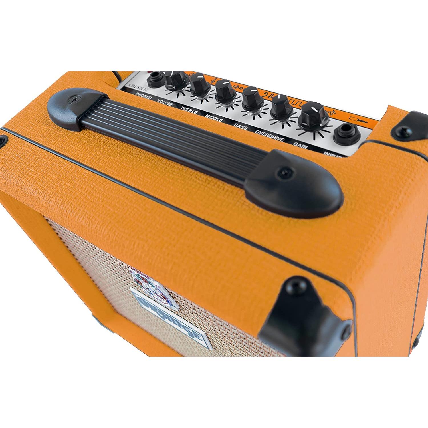 Orange Amps Crush 12-12W 1x6 Guitar Combo Amp Bundle w/Pig Hog 10' Orange Cream 2.0 Instrument Cable, Power Supply AC Adapter, 12x Picks & Polishing Cloth