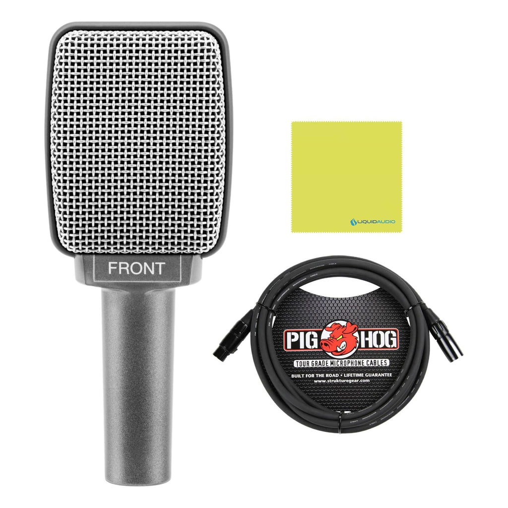 Liquid Audio Sennheiser E 609 Silver Supercardioid Dynamic Guitar Microphone Bundle w/Pig Hog PHM10 8mm Mic Cable Polishing Cloth