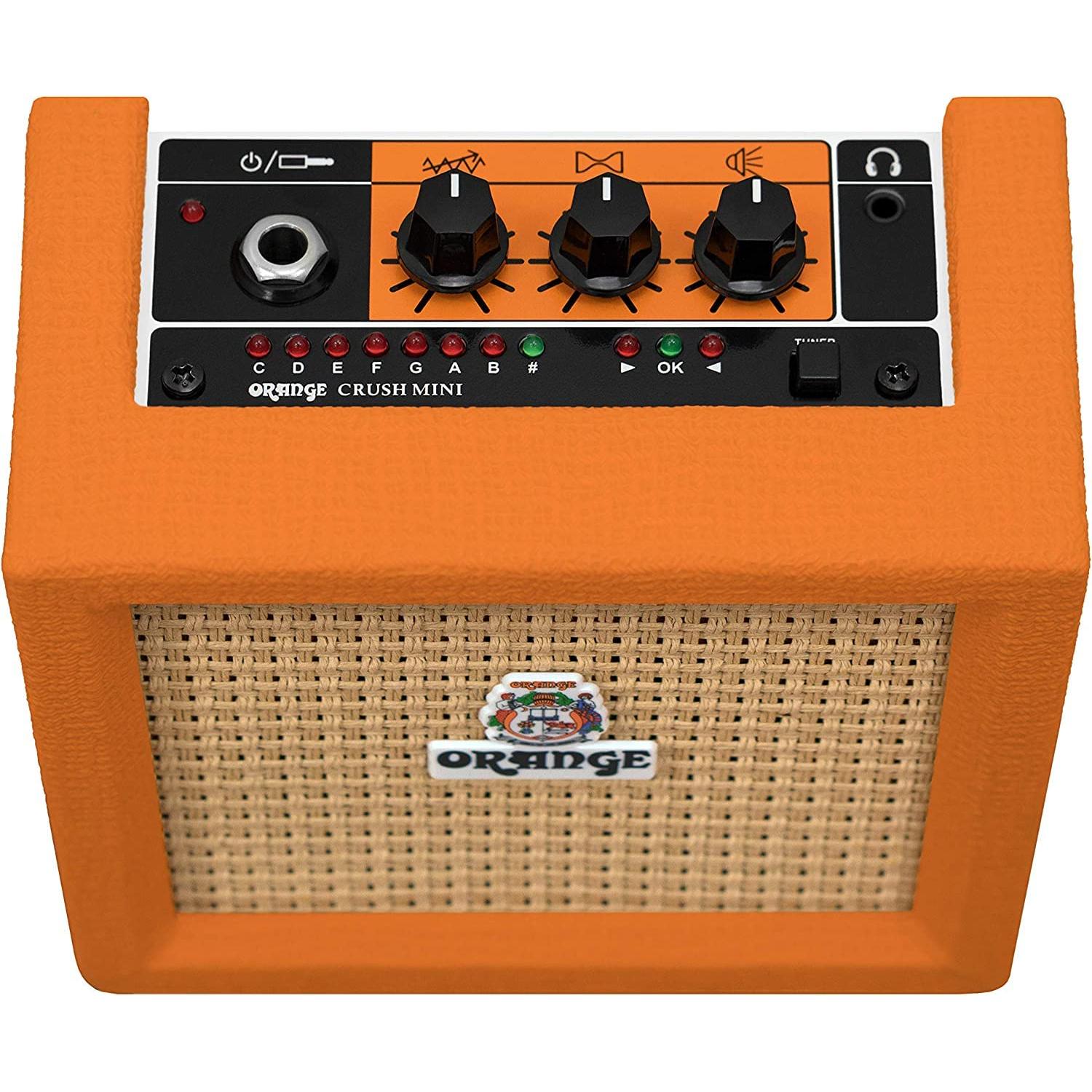 Orange Crush Amp Mini 3W Analogue Combo Battery Powered Amp Bundle with AC Power Adapter, 9V Battery & Polishing Cloth - Electric Bass Guitar Amp, Portable Practice Amp, Mini Speaker Amplifier