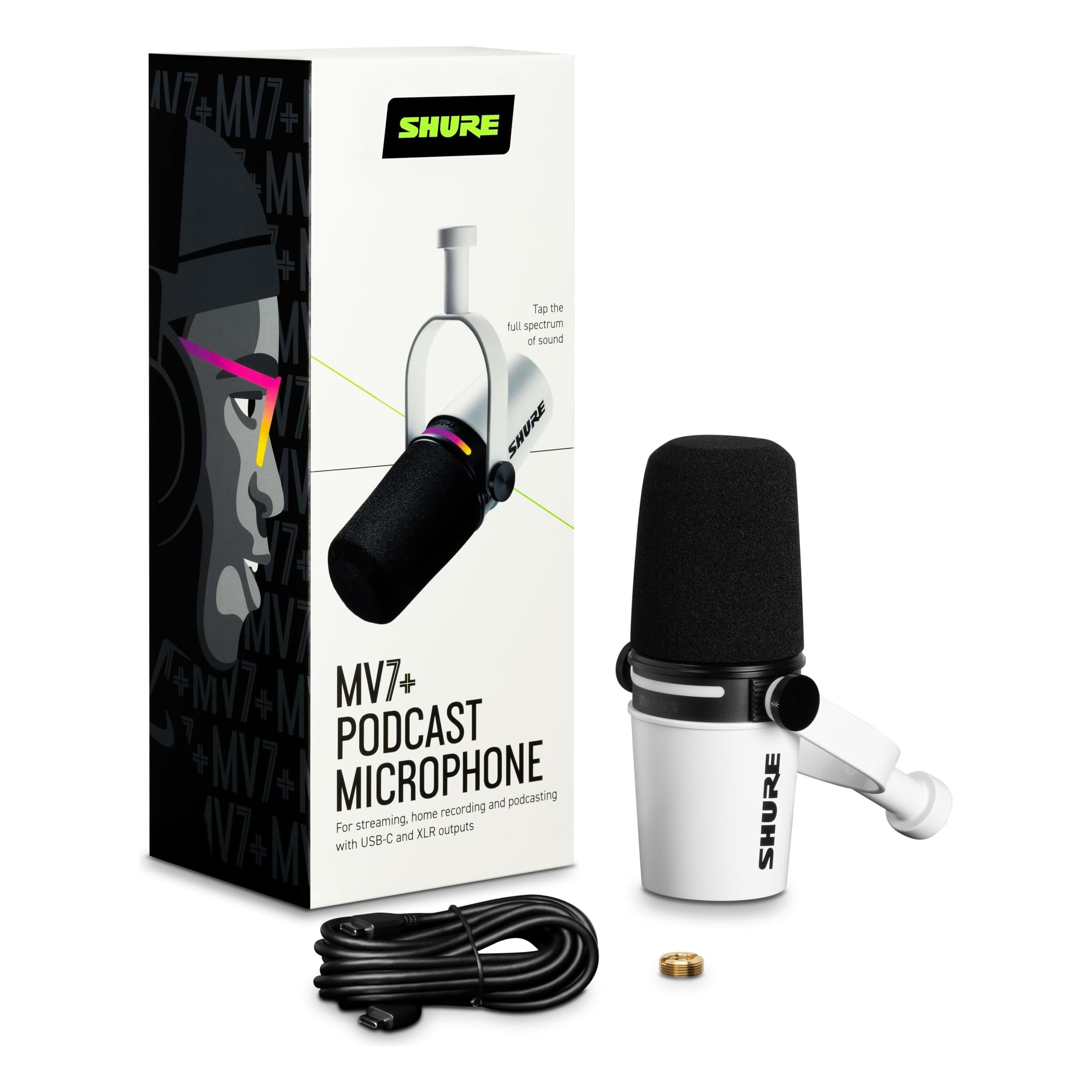 Shure MV7+ Podcast Microphone. Enhanced Audio, LED Touch Panel, USB-C & XLR Output