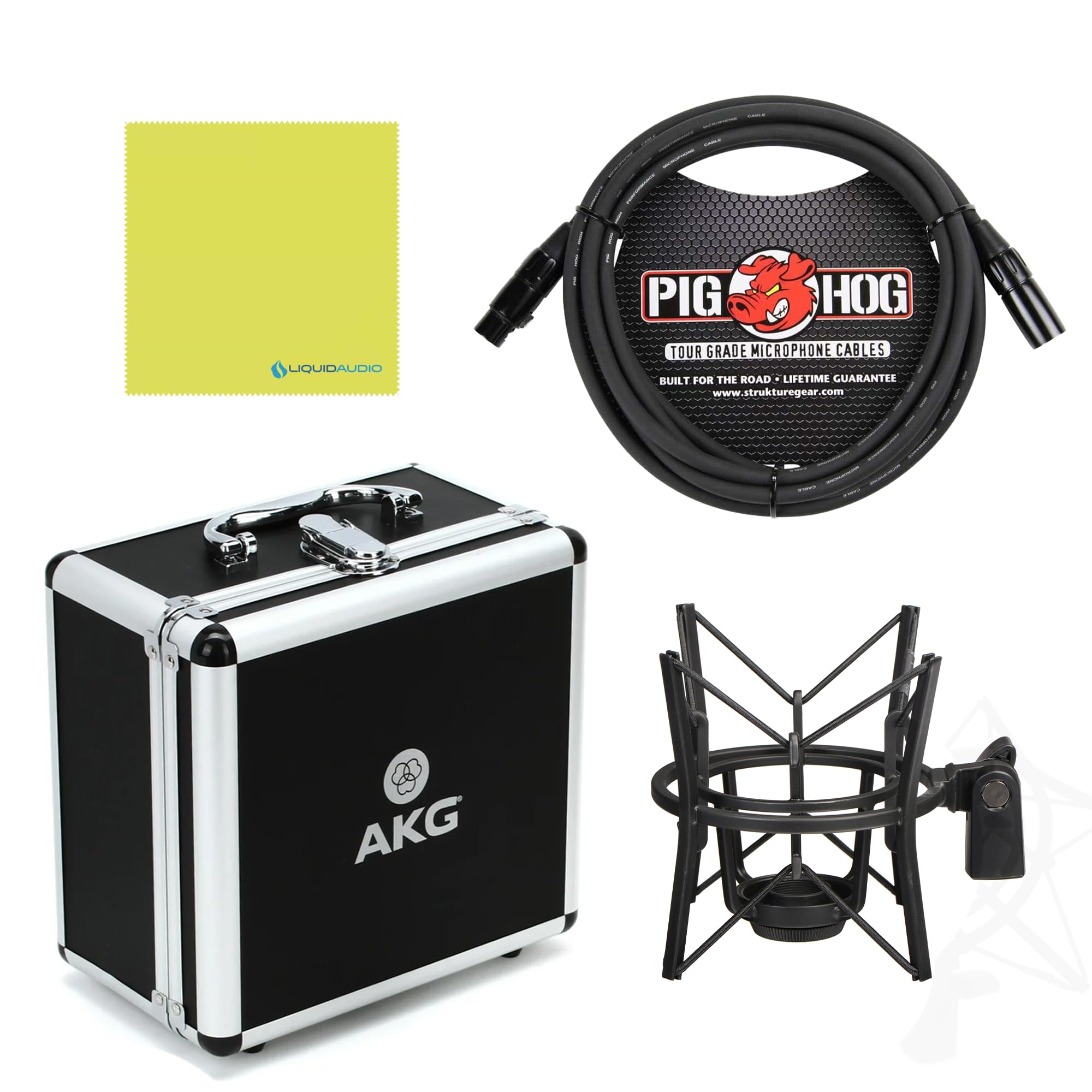 Liquid Audio AKG P420 Large-Diaphragm Condenser Microphone Bundle w/Pig Hog PHM10 8mm Mic Cable Polishing Cloth