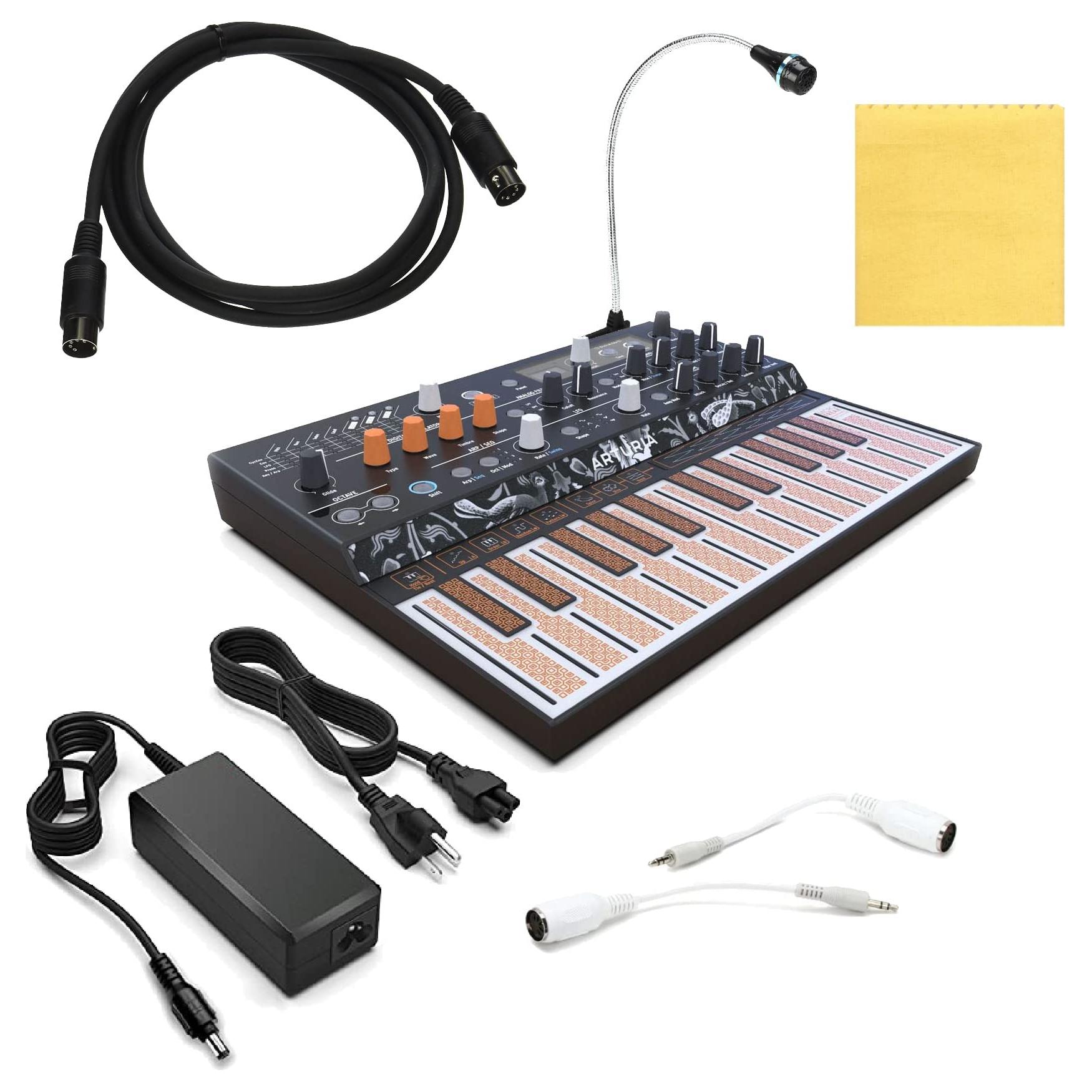 Arturia MICROFREAK Synthesizer Keyboard BUNDLE with Arturia Gooseneck Mic, 6ft Pig Hog MIDI Cable, Power Adapter, 2X MIDI Adapters & Polishing Cloth - Analog Synth, Synthesizer & Workstation Keyboards