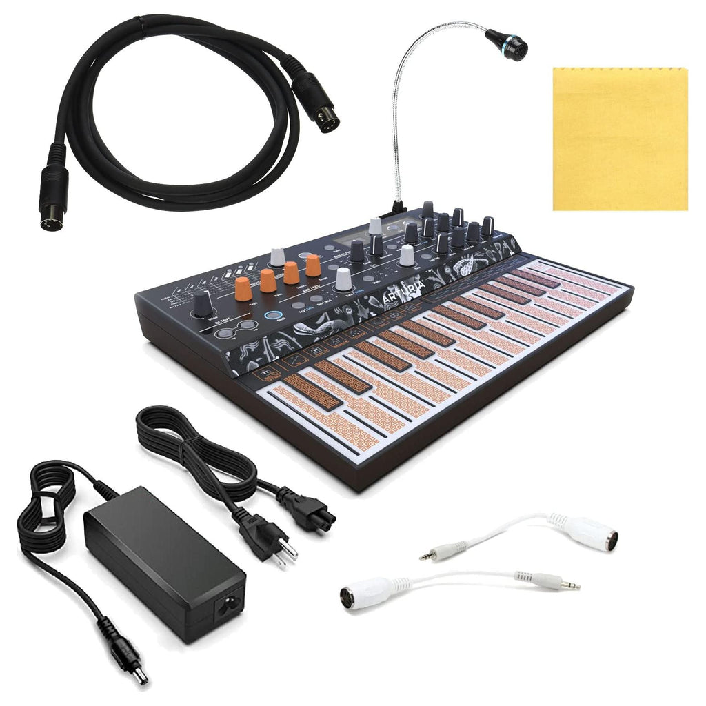 Arturia MICROFREAK Synthesizer Keyboard BUNDLE with Arturia Gooseneck Mic, 6ft Pig Hog MIDI Cable, Power Adapter, 2X MIDI Adapters & Polishing Cloth - Analog Synth, Synthesizer & Workstation Keyboards