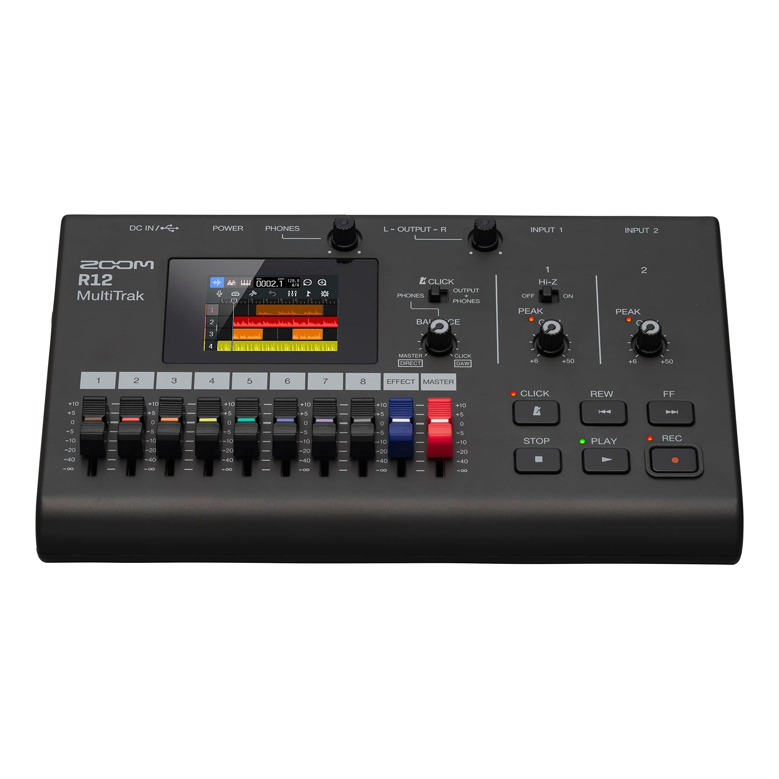 Zoom R12 Multi Track Portable Recorder, with Touchscreen, Onboard Editing, 8 Tracks, 2 Combo Inputs, Effects, Synth, Drum Loops, Battery Powered, and USB Audio Interface