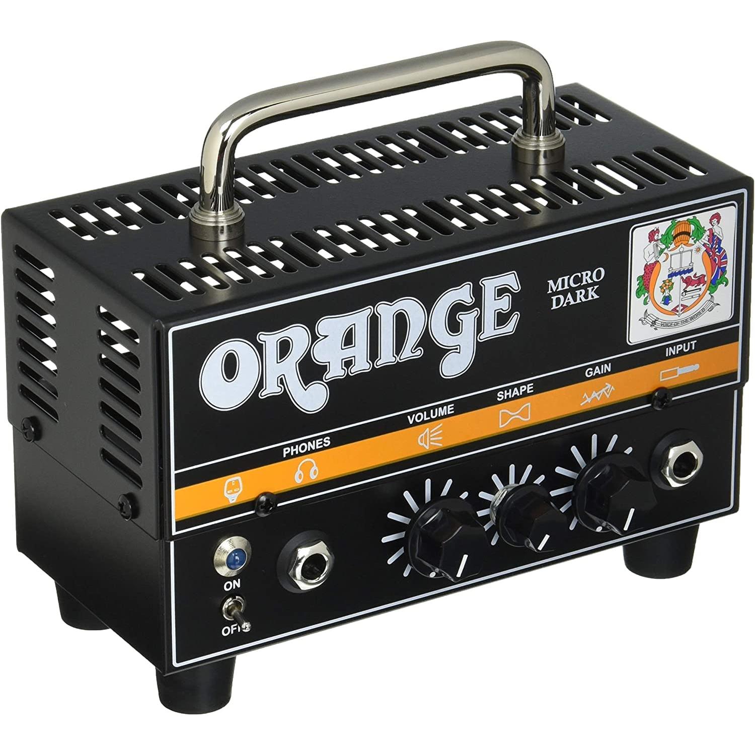 Orange Amp MD20 Micro Dark 20-Watt Mini Guitar Amplifier Head Bundle with Pig Hog Woven Instrument Cable 10ft, Power Supply, and Liquid Audio Polishing Cloth - Micro Guitar Amplifier