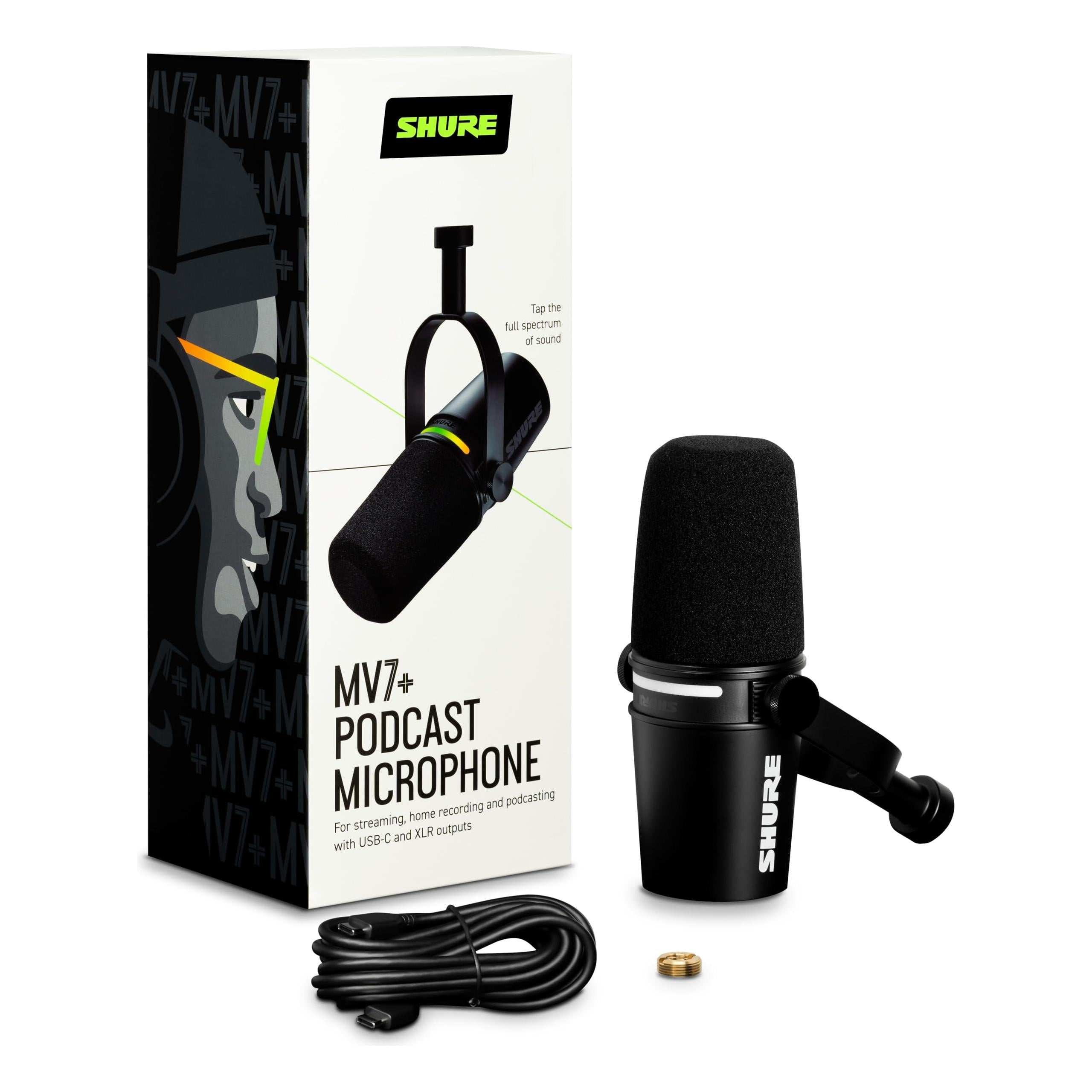 Shure MV7+ Podcast Microphone. Enhanced Audio, LED Touch Panel, USB-C & XLR Output