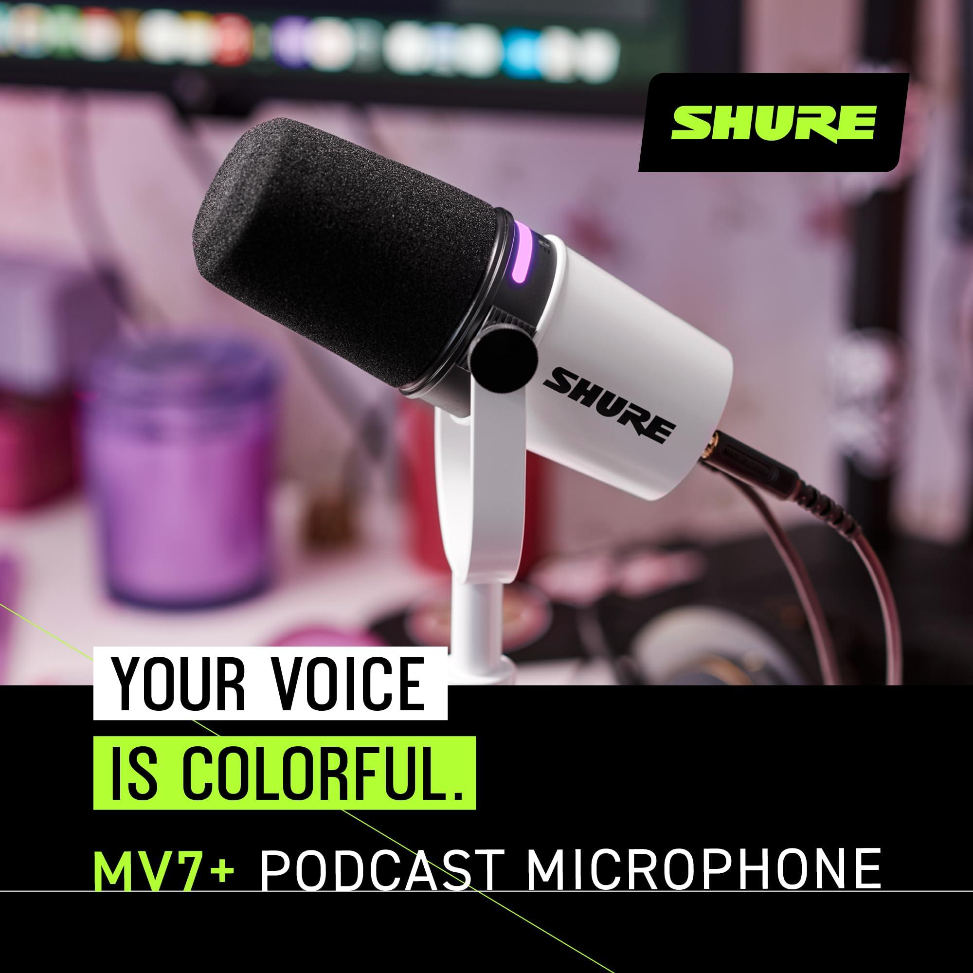 Shure MV7+ Podcast Microphone. Enhanced Audio, LED Touch Panel, USB-C & XLR Output