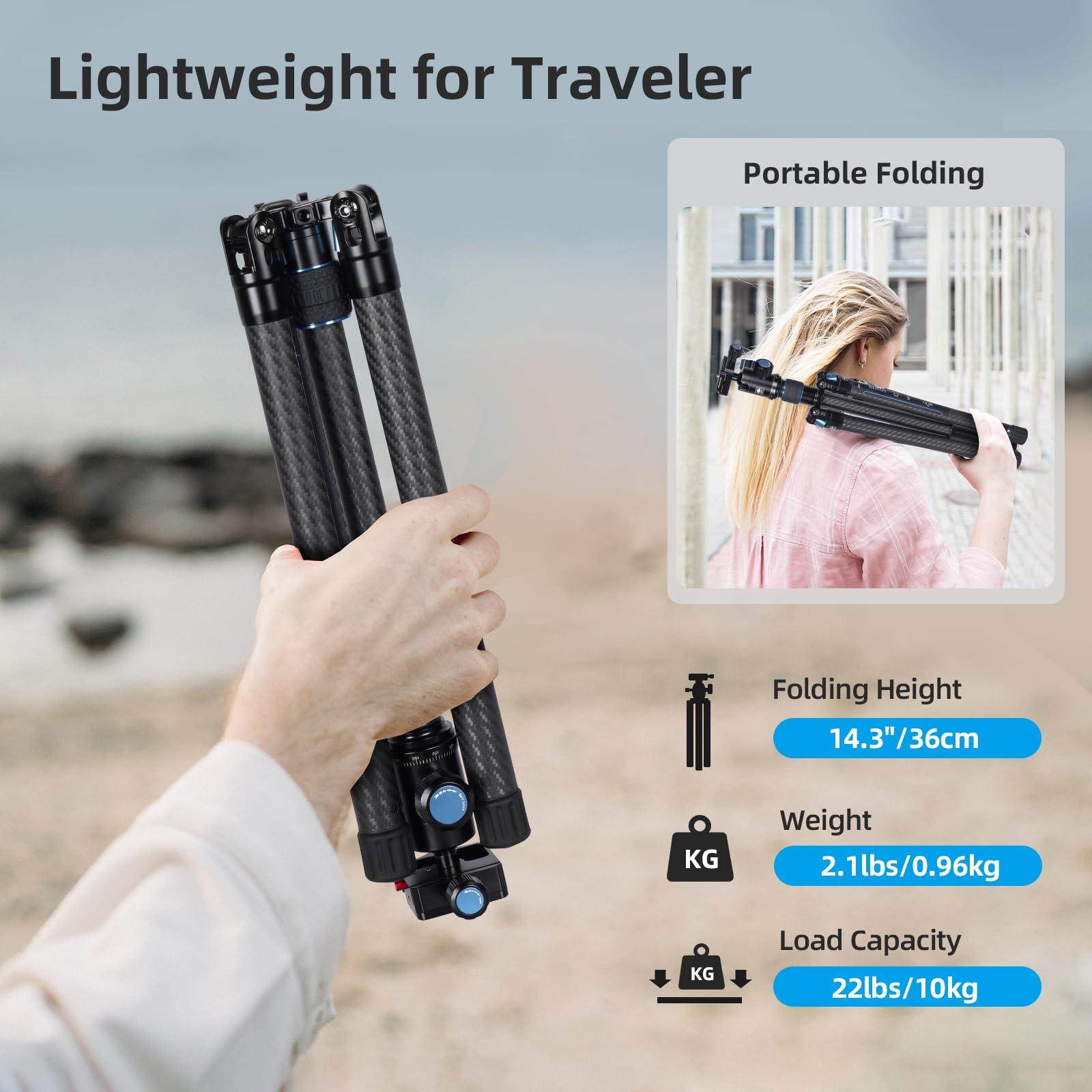 SIRUI Professional Traveler Video Camera Tripod-Carbon Fiber Travel Video Tripod with Fluid Video Head