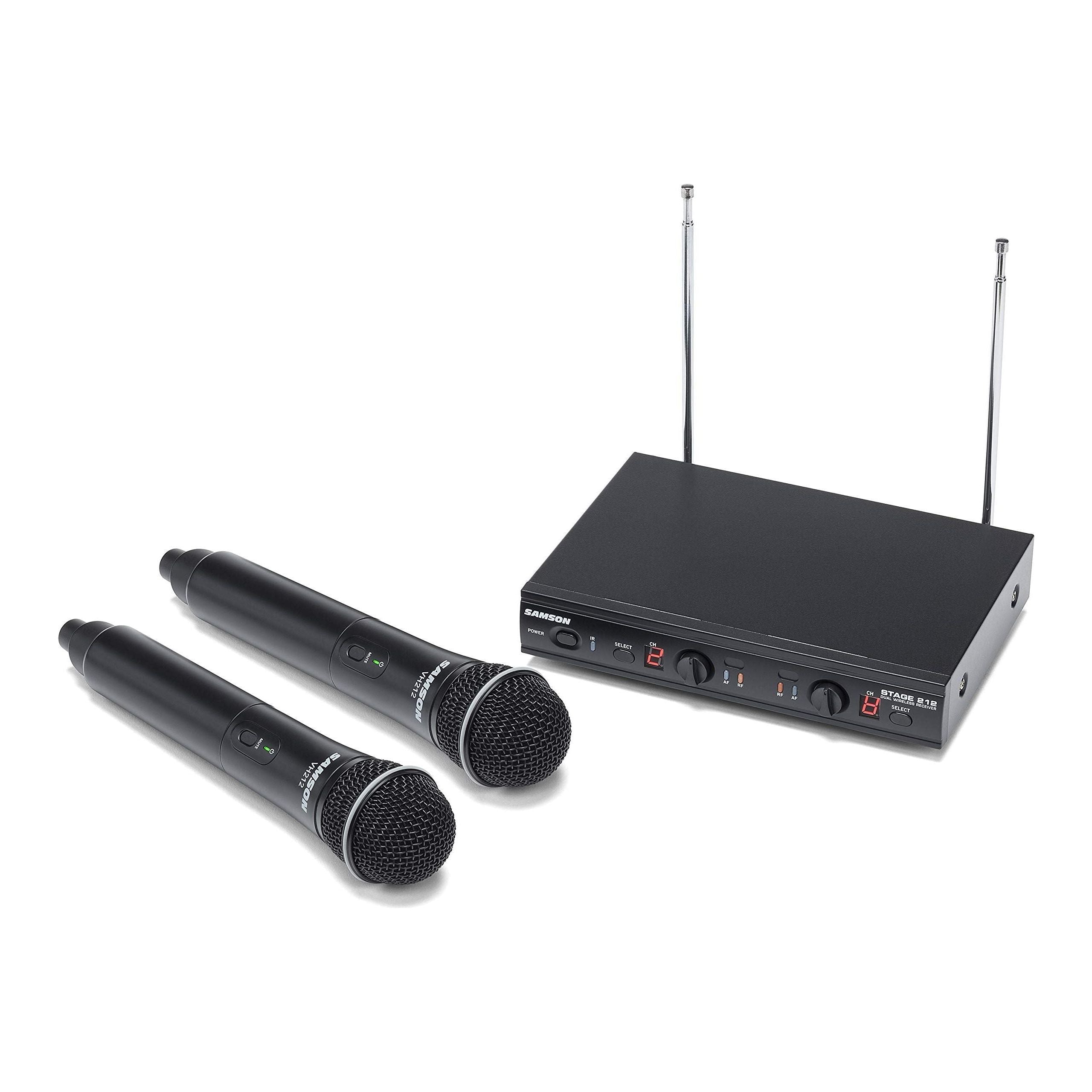 Samson Stage 212 Dual Vocal VHF Frequency Agile Wireless System (2) Q6 Dynamic Mics