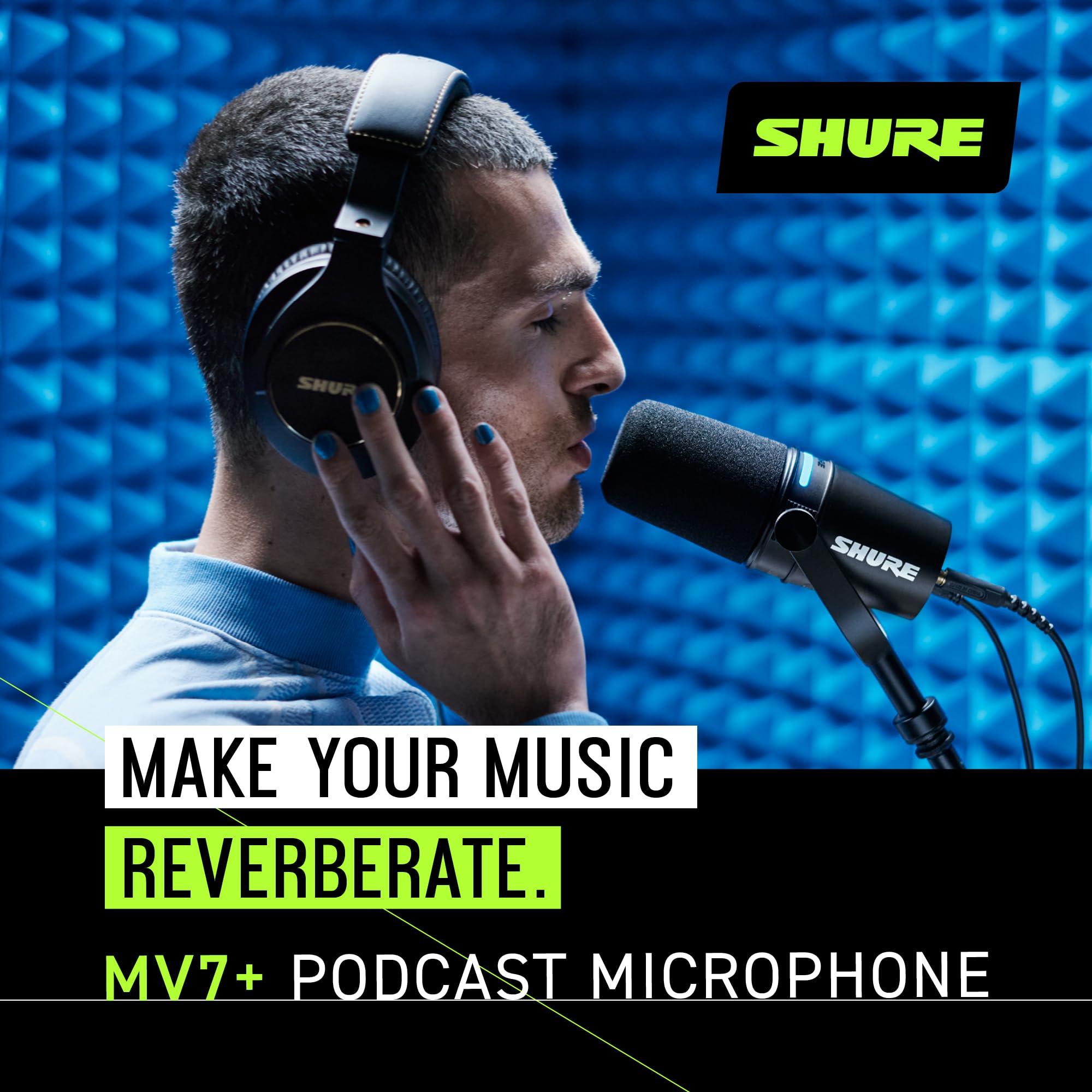 Shure MV7+ Podcast Microphone. Enhanced Audio, LED Touch Panel, USB-C & XLR Output