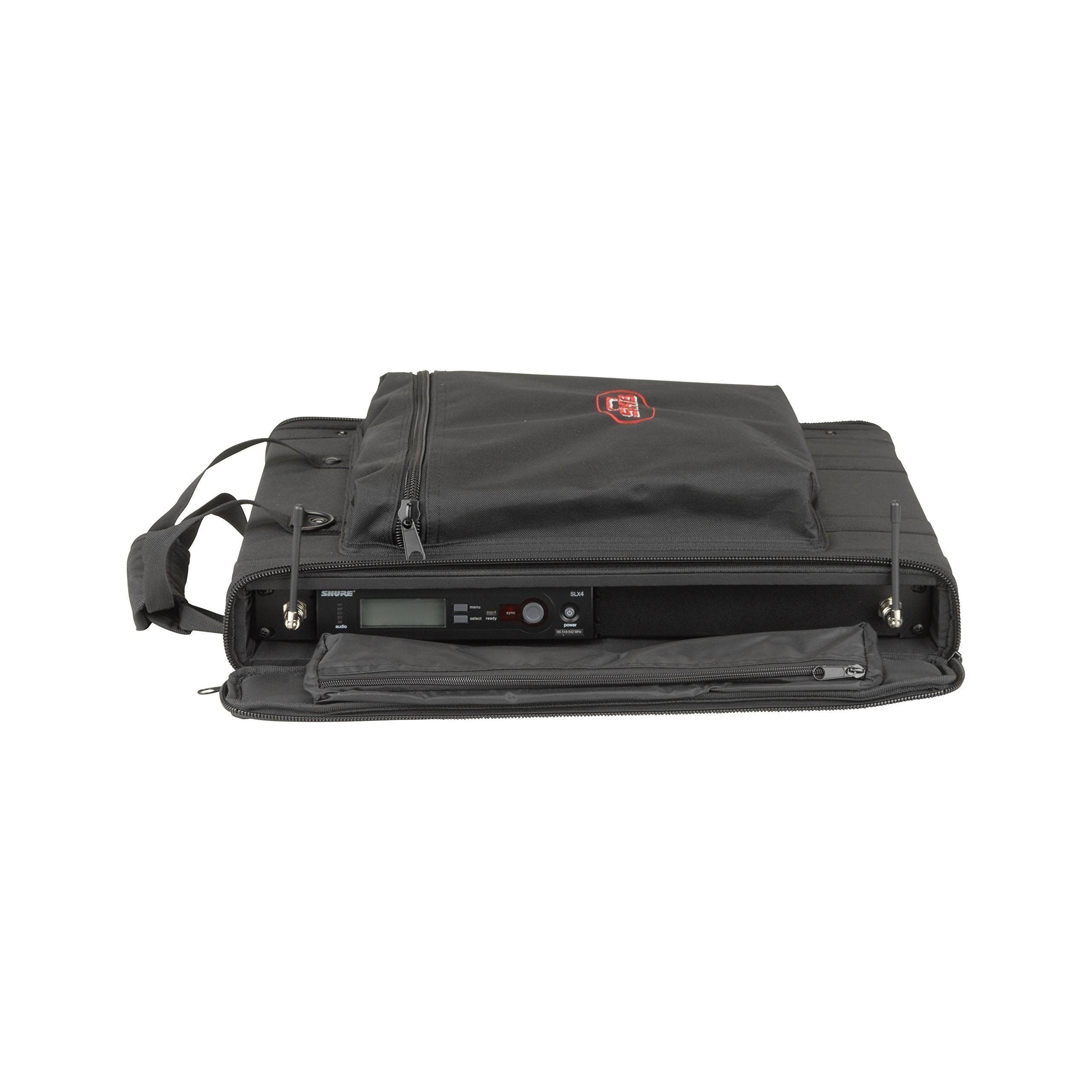 SKB Cases 1U Series Soft Rack Case with Steel Rails, Heavy Duty Zippers, Outer Pocket, and Shoulder Straps, For Wireless Microphone Systems and Pre-Amps