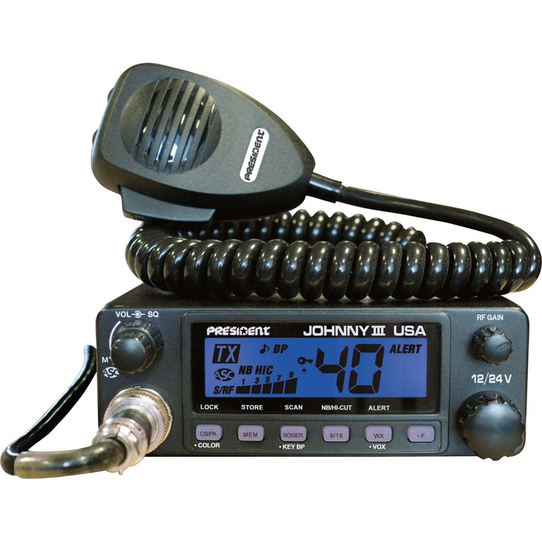 President Johnny III USA 40 Channel CB Radio 12 or 24V, Black