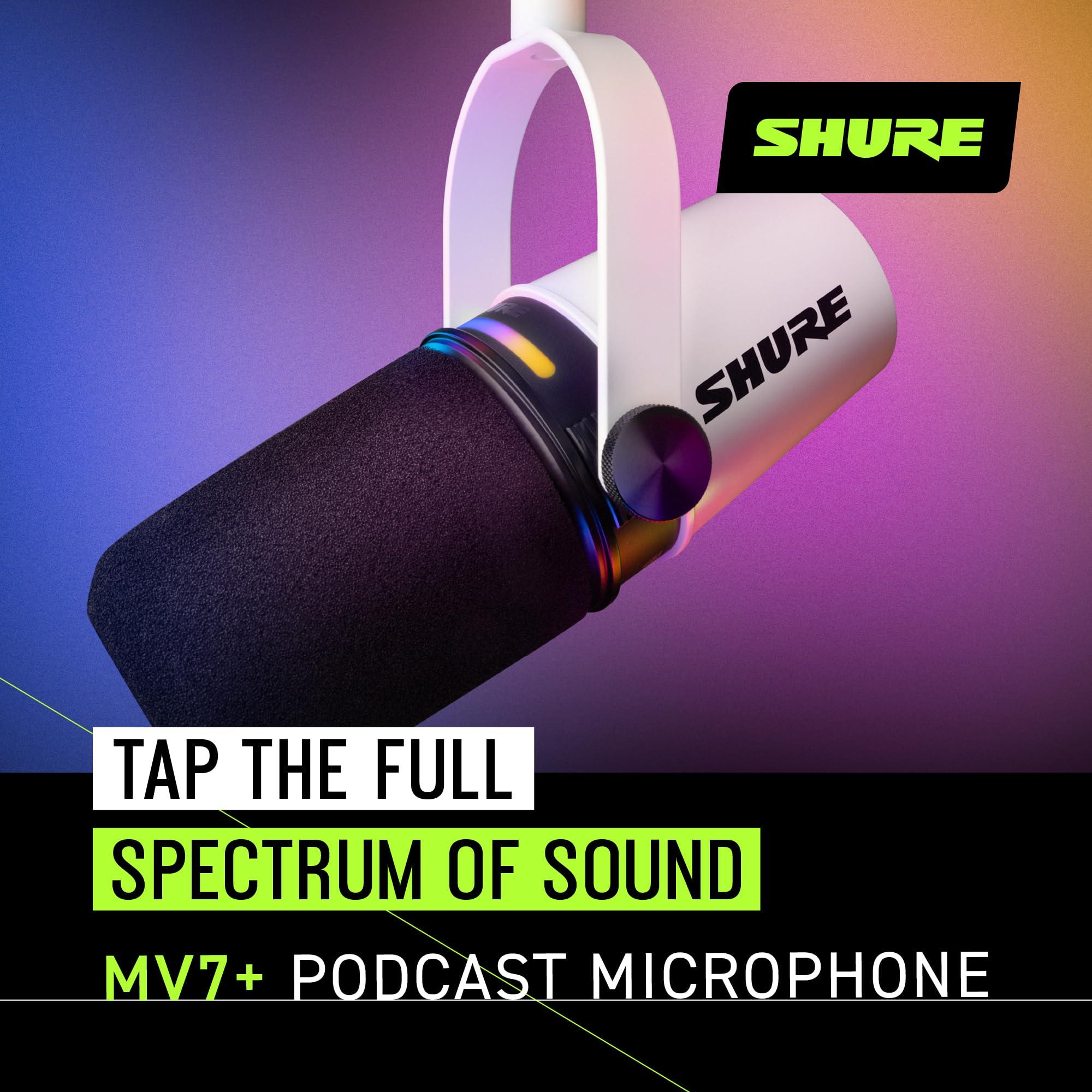 Shure MV7+ Podcast Microphone. Enhanced Audio, LED Touch Panel, USB-C & XLR Output