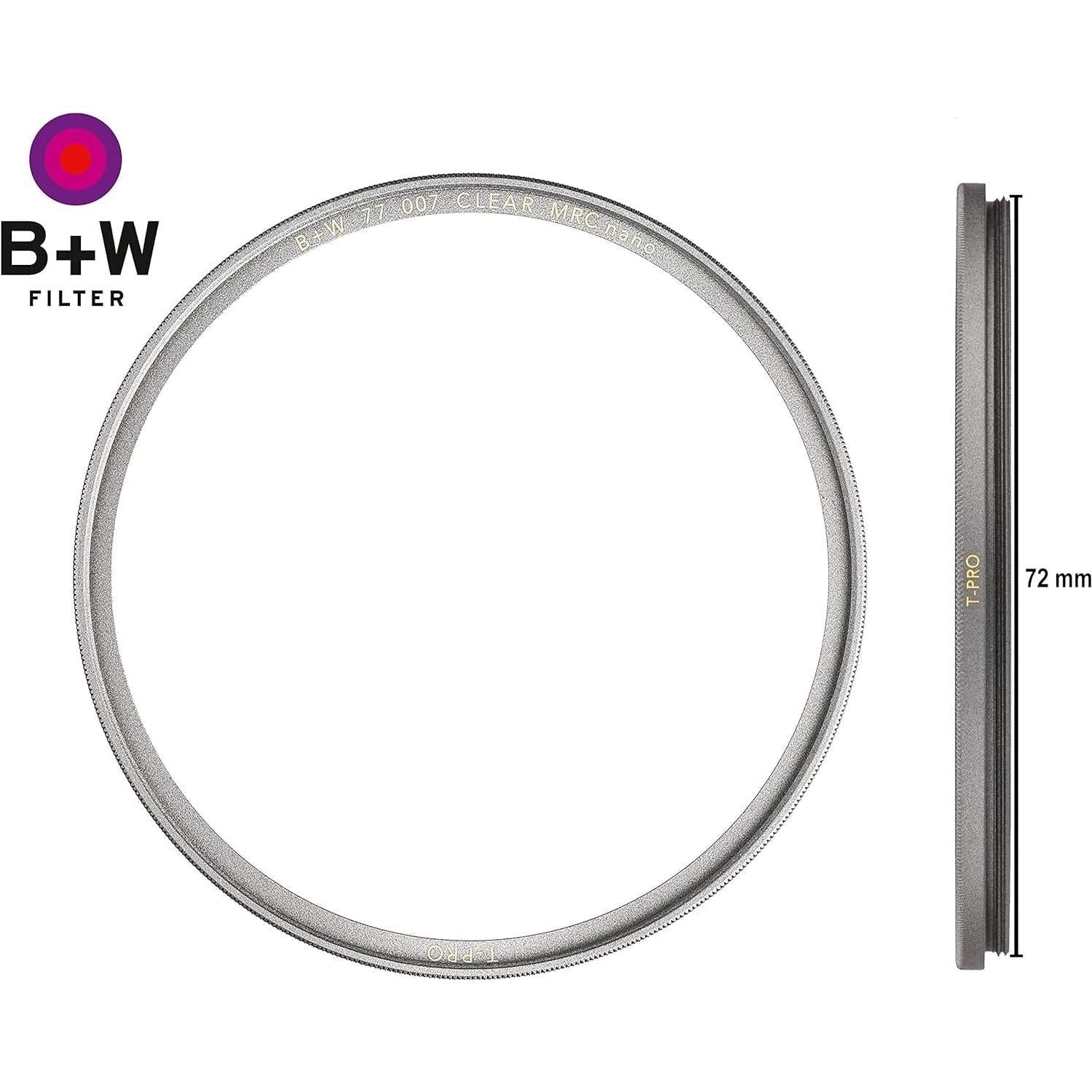 B + W Clear Protection Filter for Camera Lens – Ultra Slim Titan Mount (T-PRO), 007, HTC, 16 Layers Multi-Resistant and Nano Coating, Photography Filter, 72 mm