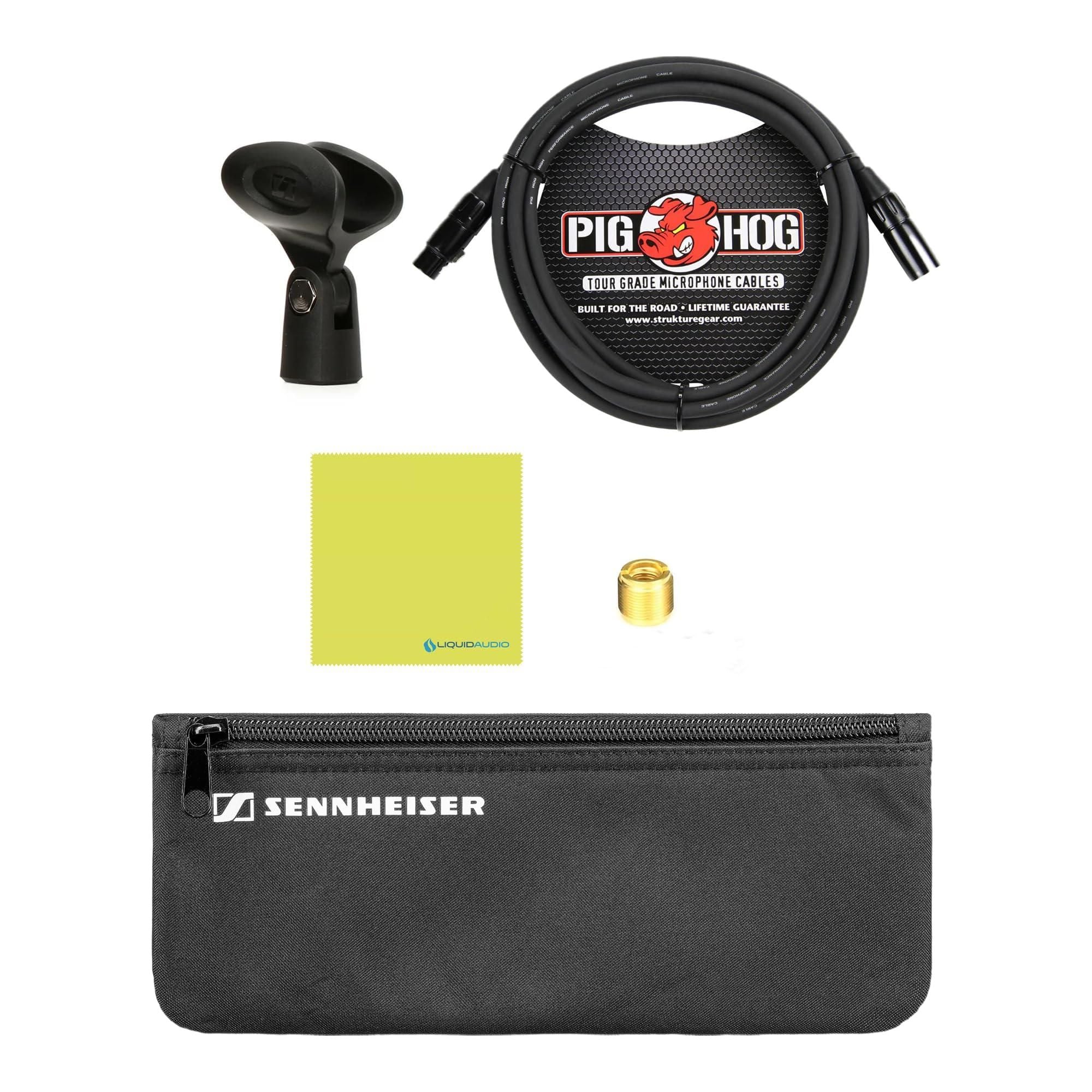 Liquid Audio - Sennheiser E 835 Cardioid Dynamic Vocal Microphone Bundle w/Pig Hog PHM10 8mm Mic Cable Polishing Cloth