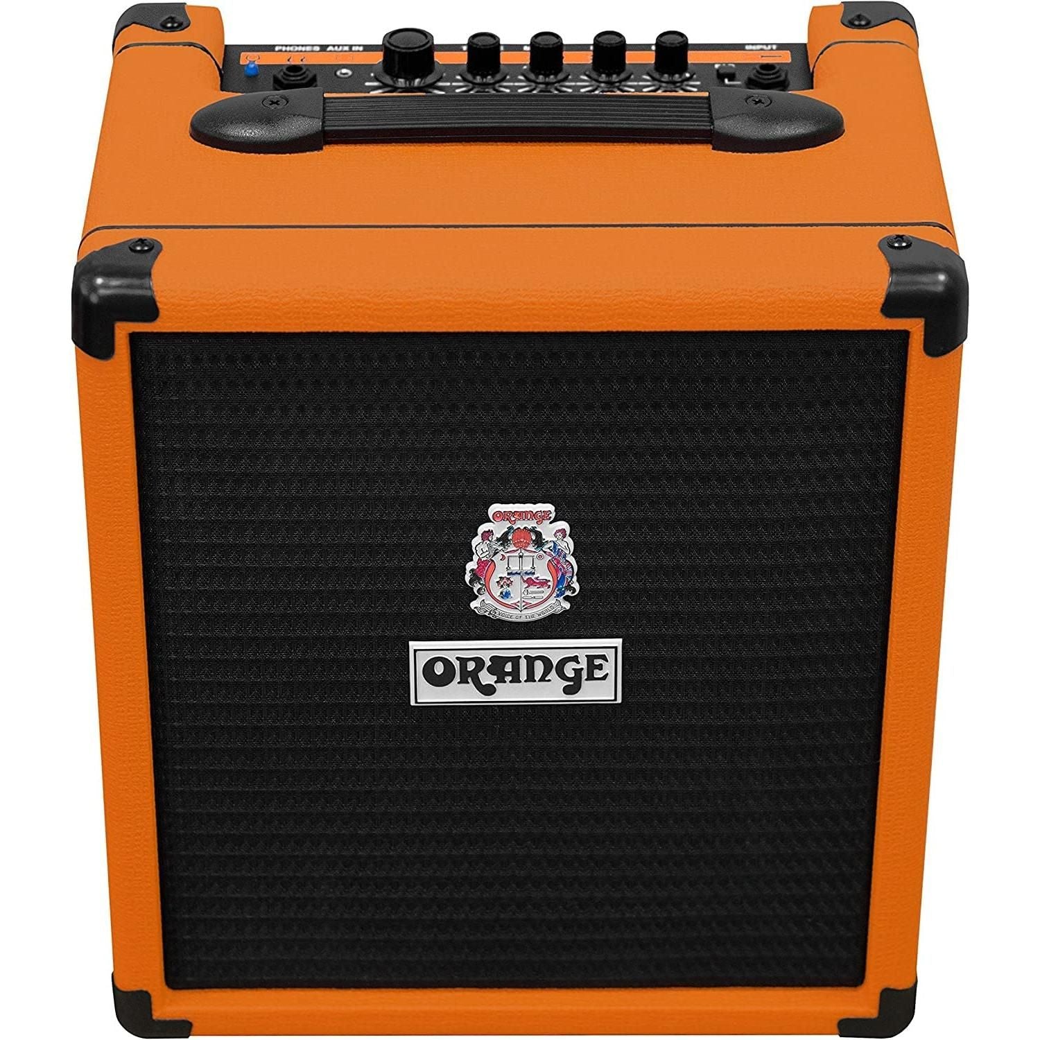 Orange Crush Bass 25 Guitar Combo Amp Bundle with 10ft Orange Woven Instrument Cable and Liquid Audio Polishing Cloth 1x8” 25 Watts, 3 Band EQ & Integrated Chromatic Tuner