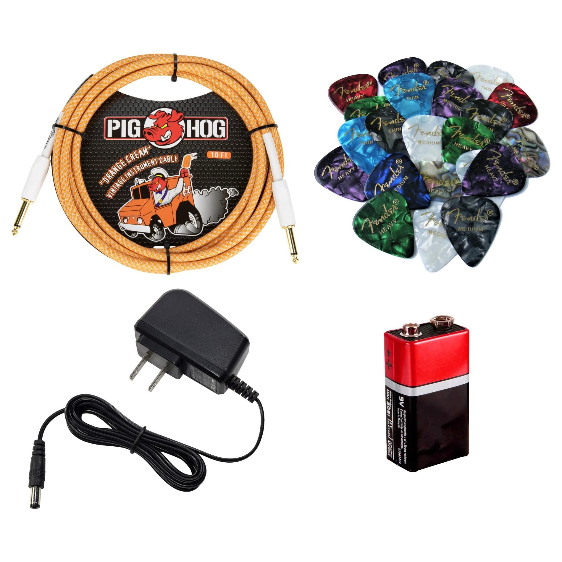 Liquid Audio Orange Amps Crush Mini 3W Guitar Combo Amp Bundle w Power Adapter, Pig Hog Instrument Cable, 24 Picks, Battery Polishing Cloth