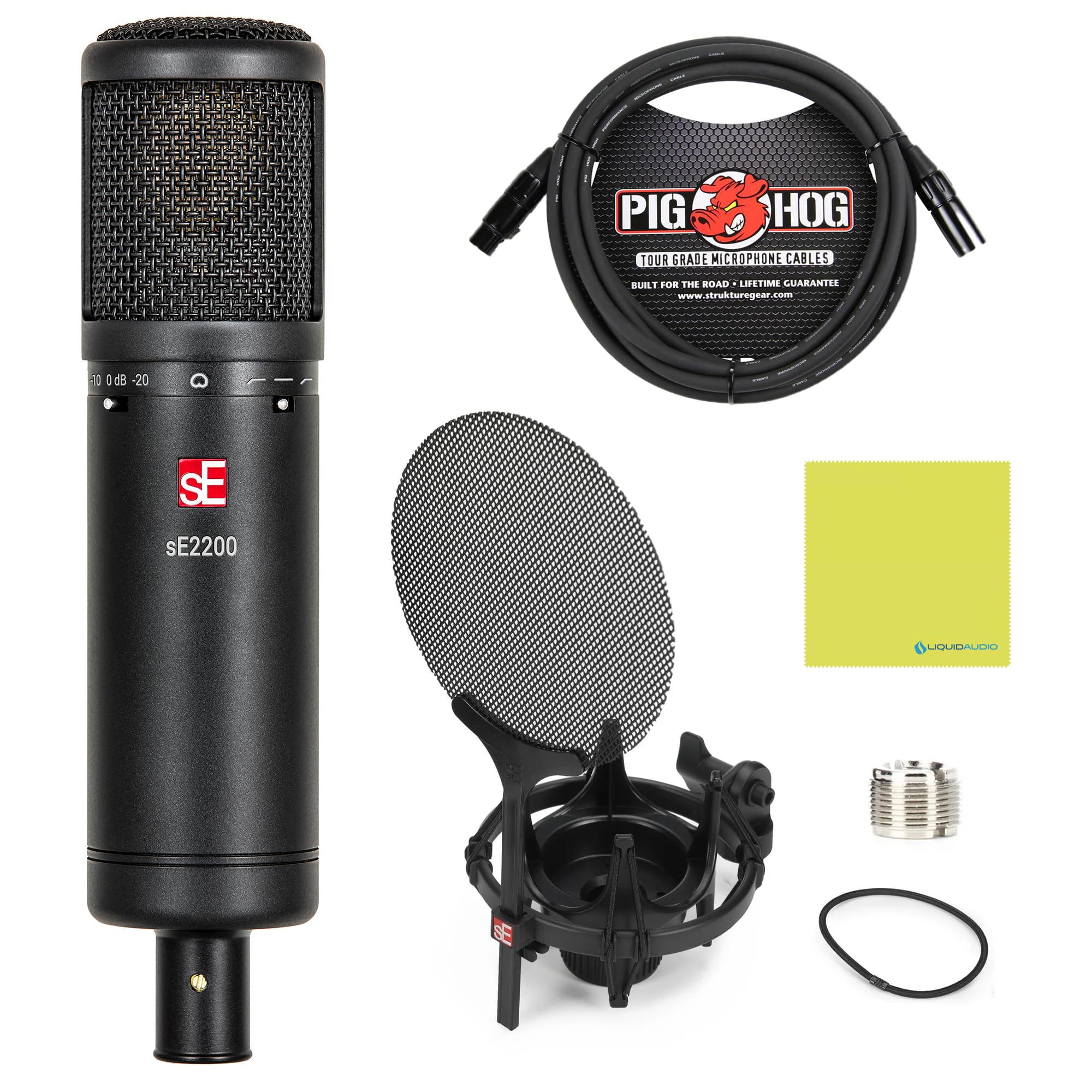 Liquid Audio sE Electronics sE2200 Large-diaphragm Condenser Microphone Bundle w/Pig Hog PHM10 8mm Mic Cable Polishing Cloth