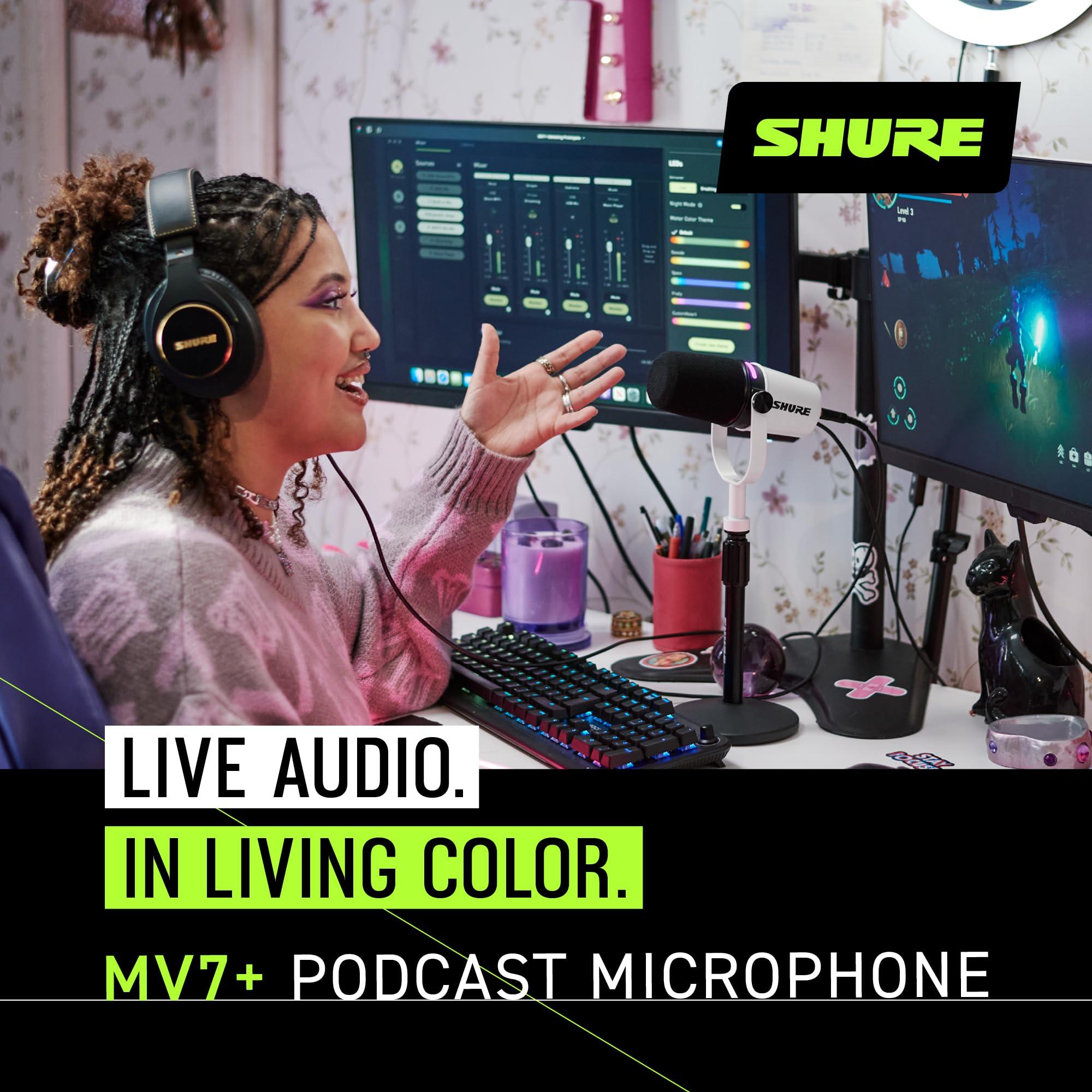 Shure MV7+ Podcast Microphone. Enhanced Audio, LED Touch Panel, USB-C & XLR Output