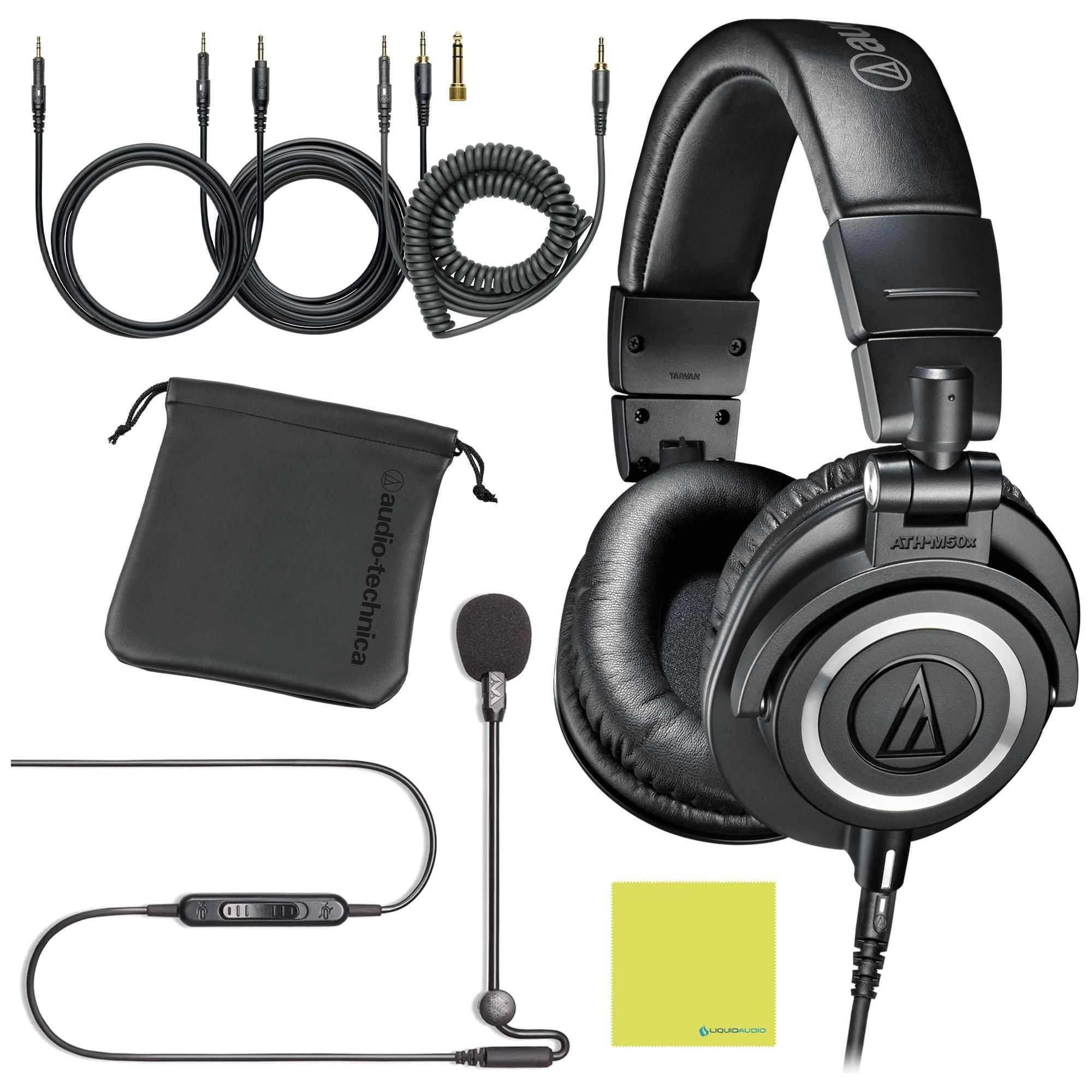 Liquid Audio Audio Technica ATH-M50x Professional Studio, Gaming & Everyday Headphones, Black Bundle w/Antlion Audio ModMic Uni Polishing Cloth